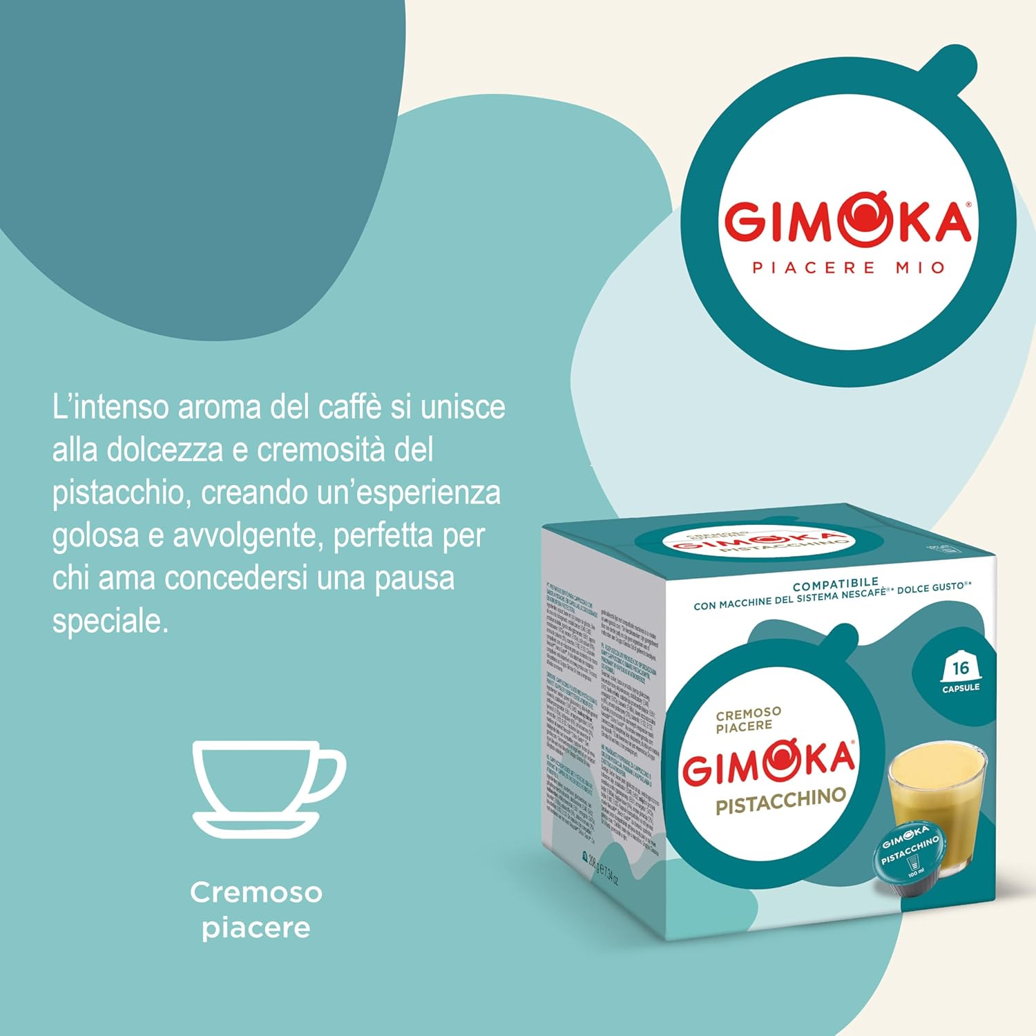 Detalle 2 de Gimoka Compatibile per Nescafé Dolce Gusto Pistacchino – 48 Capsule (3 Confezioni da 16) Made in Italy