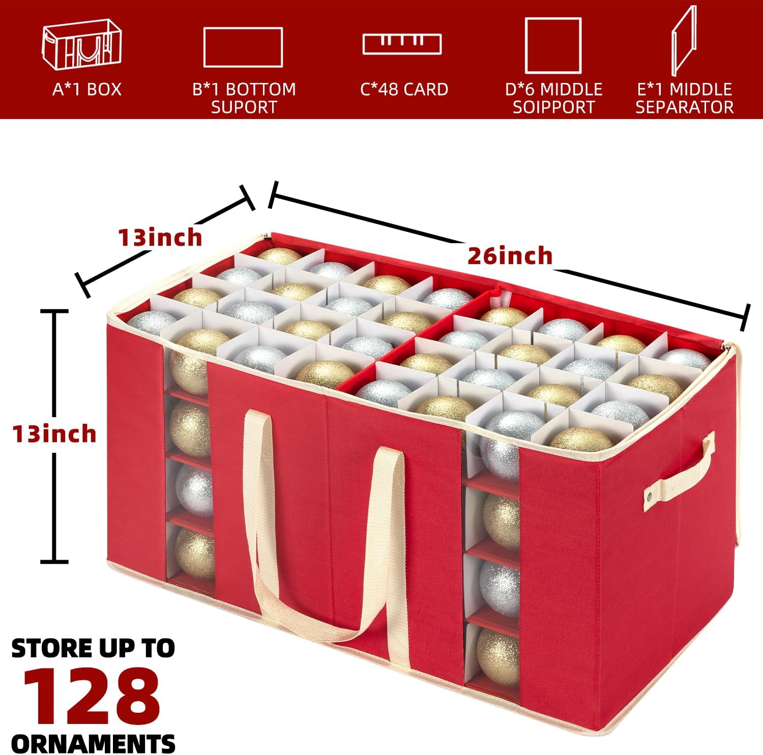 Thumbnail 1 de inin Christmas Ornament Storage Box 128-count