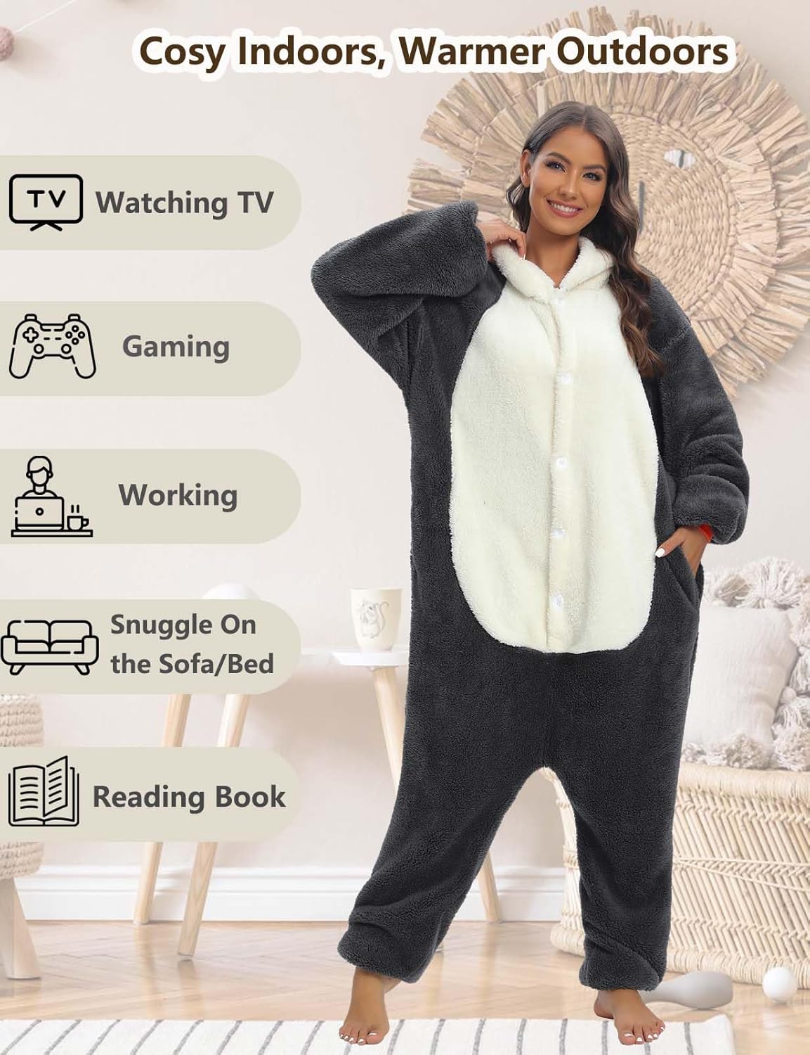 Thumbnail 6 de Chuangminghangqi Lustiger Tier Einteiler mit Knopfleiste – Kuscheloverall aus flauschigem Flanell