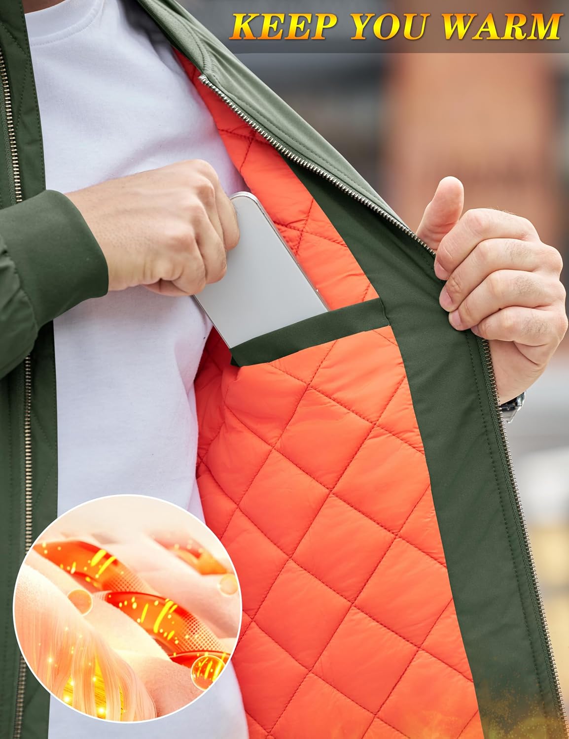 Detalle 2 de MAGNIVIT MT-68 Men's Bomber Jacket with Quilted Lining and Zip Pockets