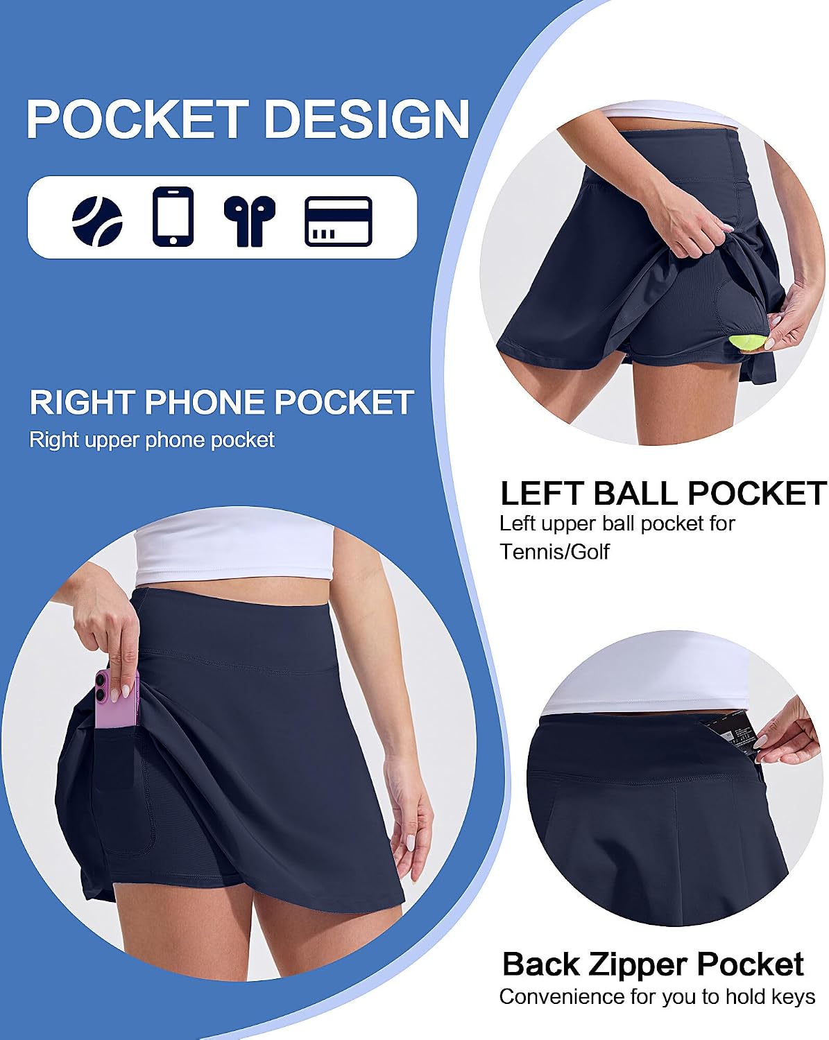 Thumbnail 3 de LUWELL PRO Women's Tennis Skorts with Liner Pocket – Mid High Waisted, Quick-Dry Athletic Skirt with Shorts