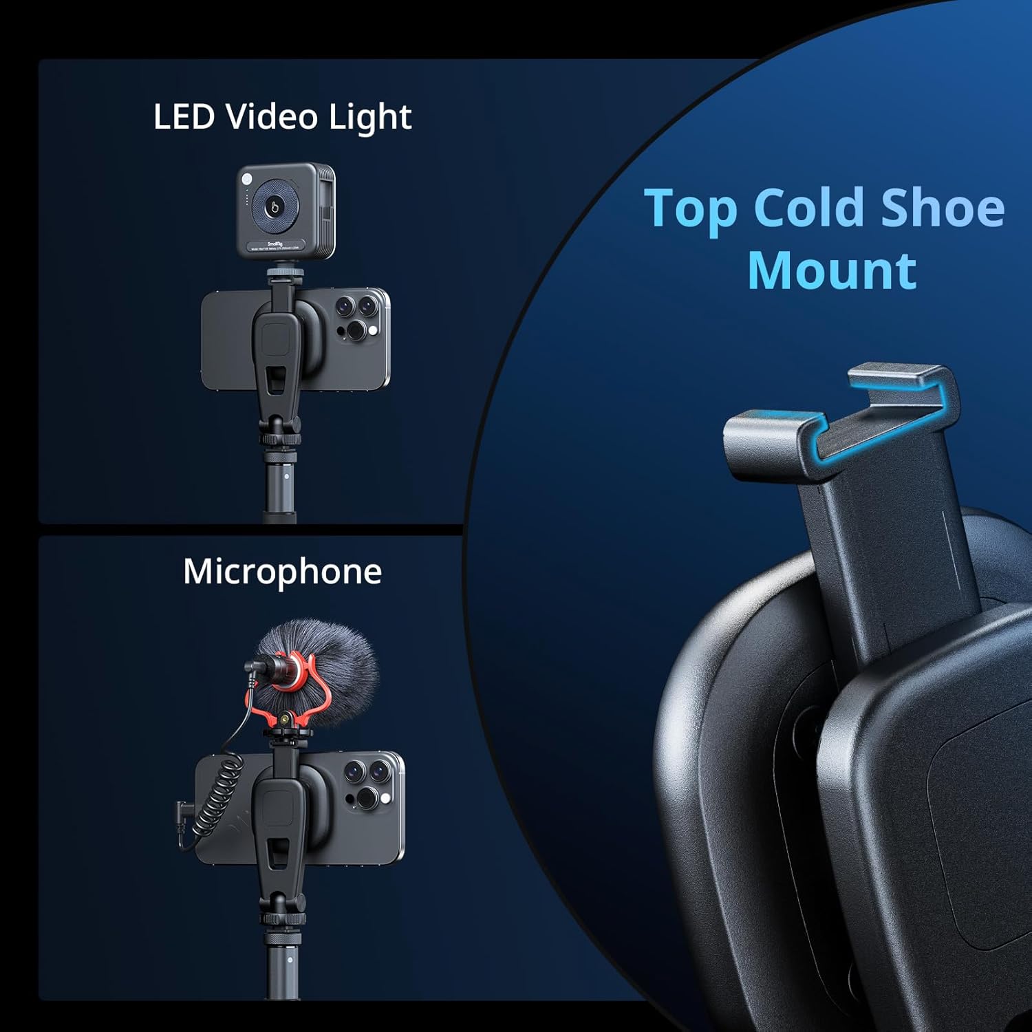 Detalle de SMALLRIG AC-10 5283 magnetische telefoonklem met cold shoe en 90° kanteling
