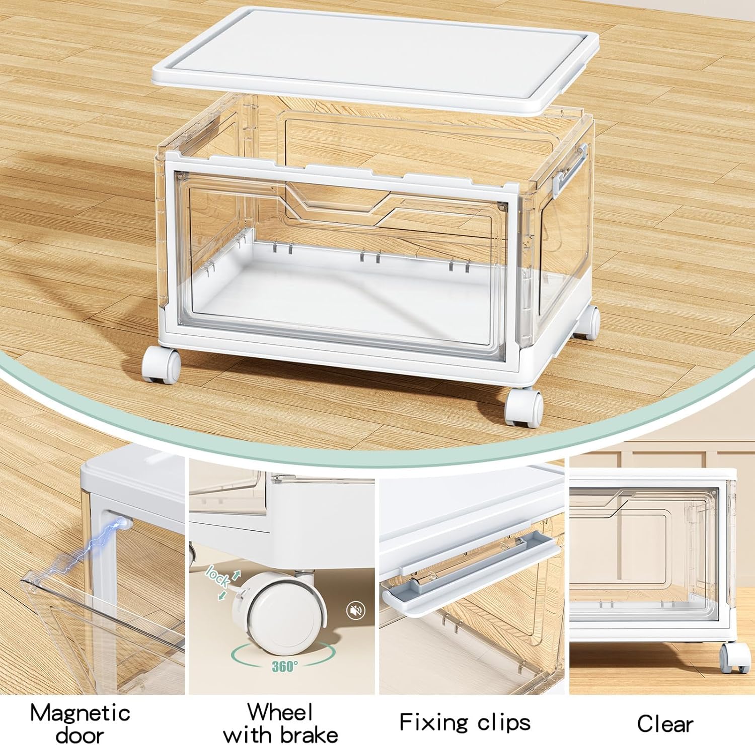 Detalle de Kmiectse Clear Storage Bins with Lids (4-Tier, 23 QT) with Wheels and Magnetic Door
