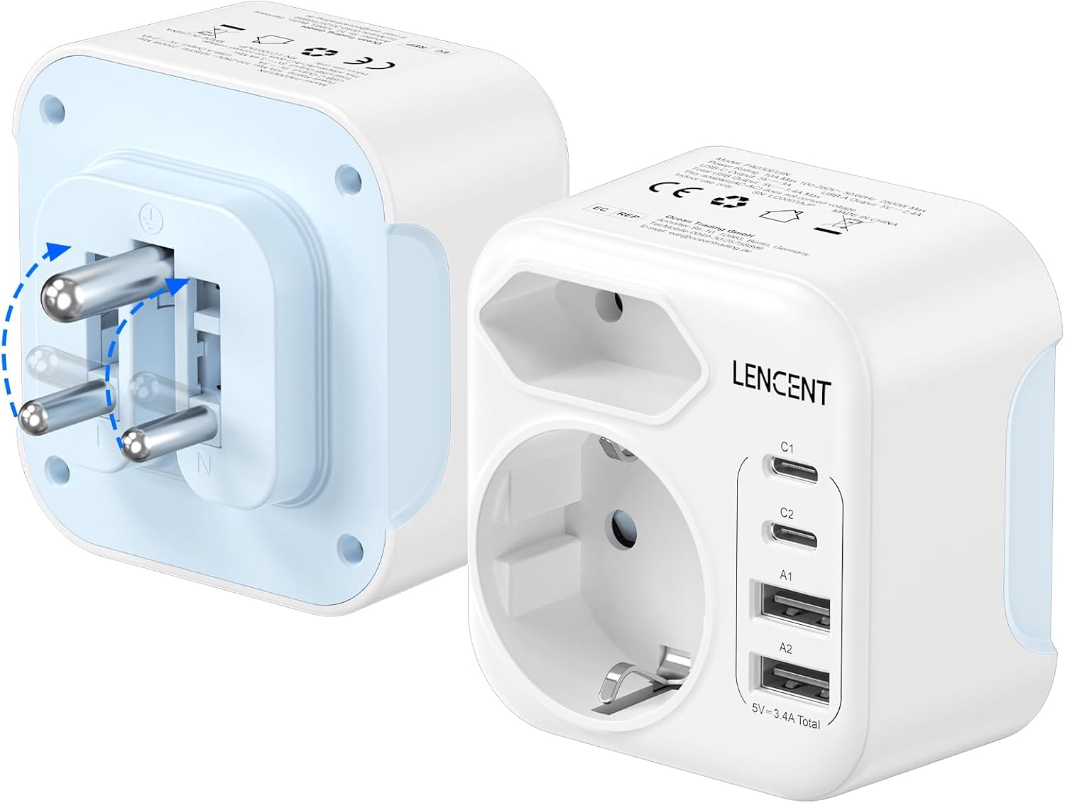 Detalle de LENCENT Klappbarer Reiseadapter Typ D 2500W