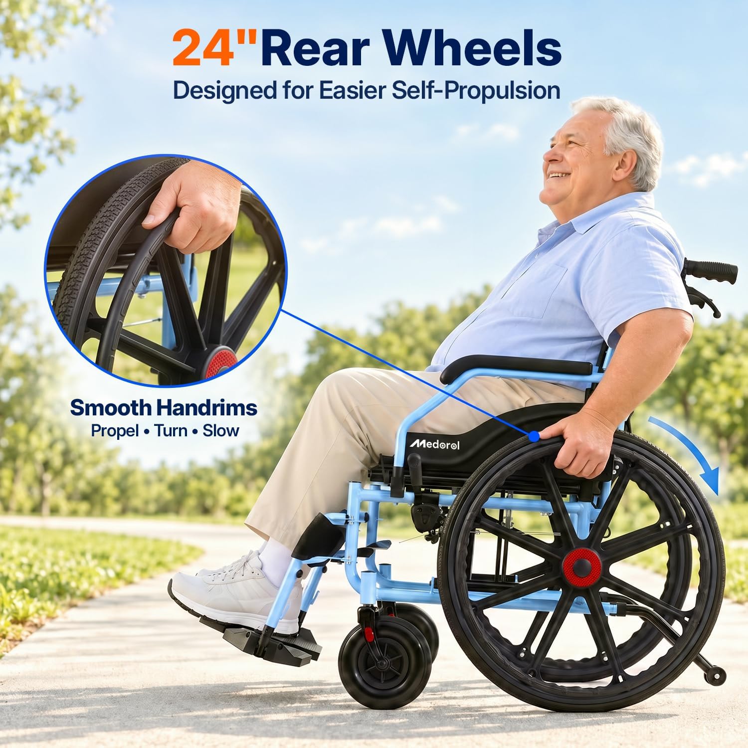 Detalle de Medorol K07 Bariatric Wheelchair, 22-Inch Seat, 400-lb Capacity, Foldable
