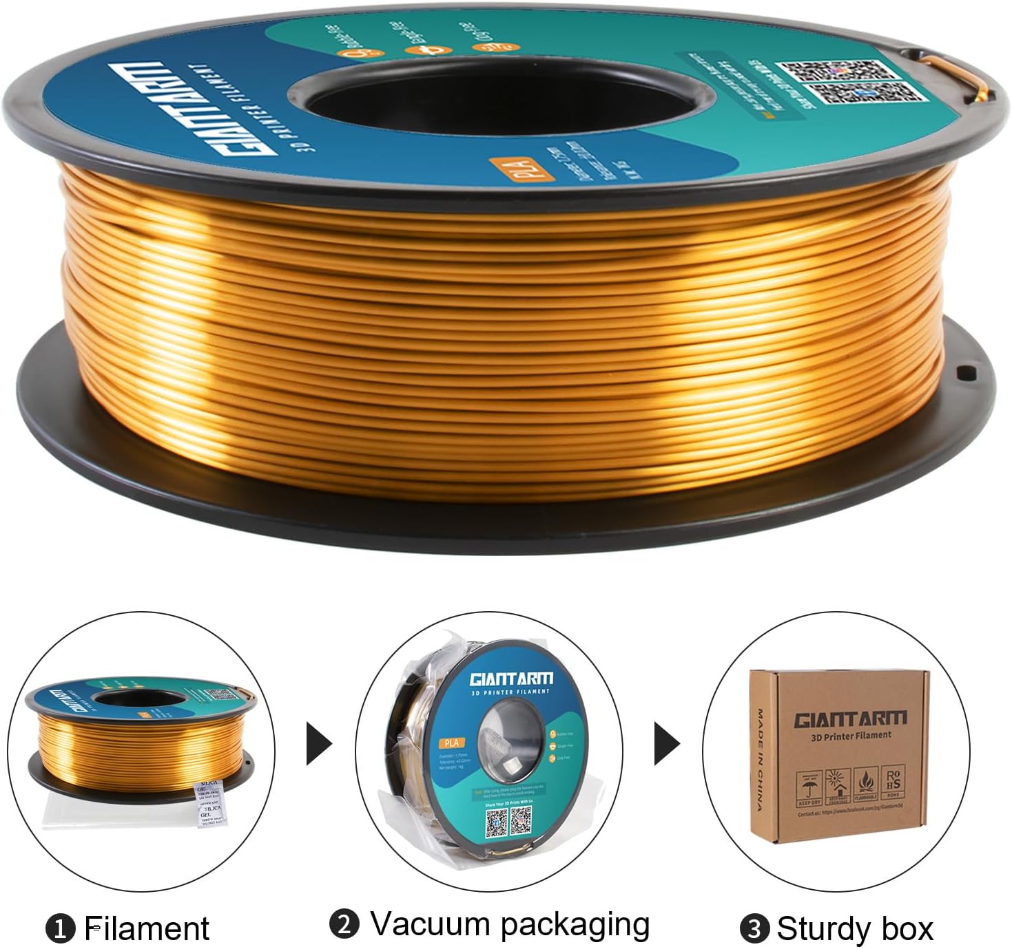 Detalle 2 de GIANTARM PLA-filament 1,75 mm, 1 kg – silkesguld med glänsande finish