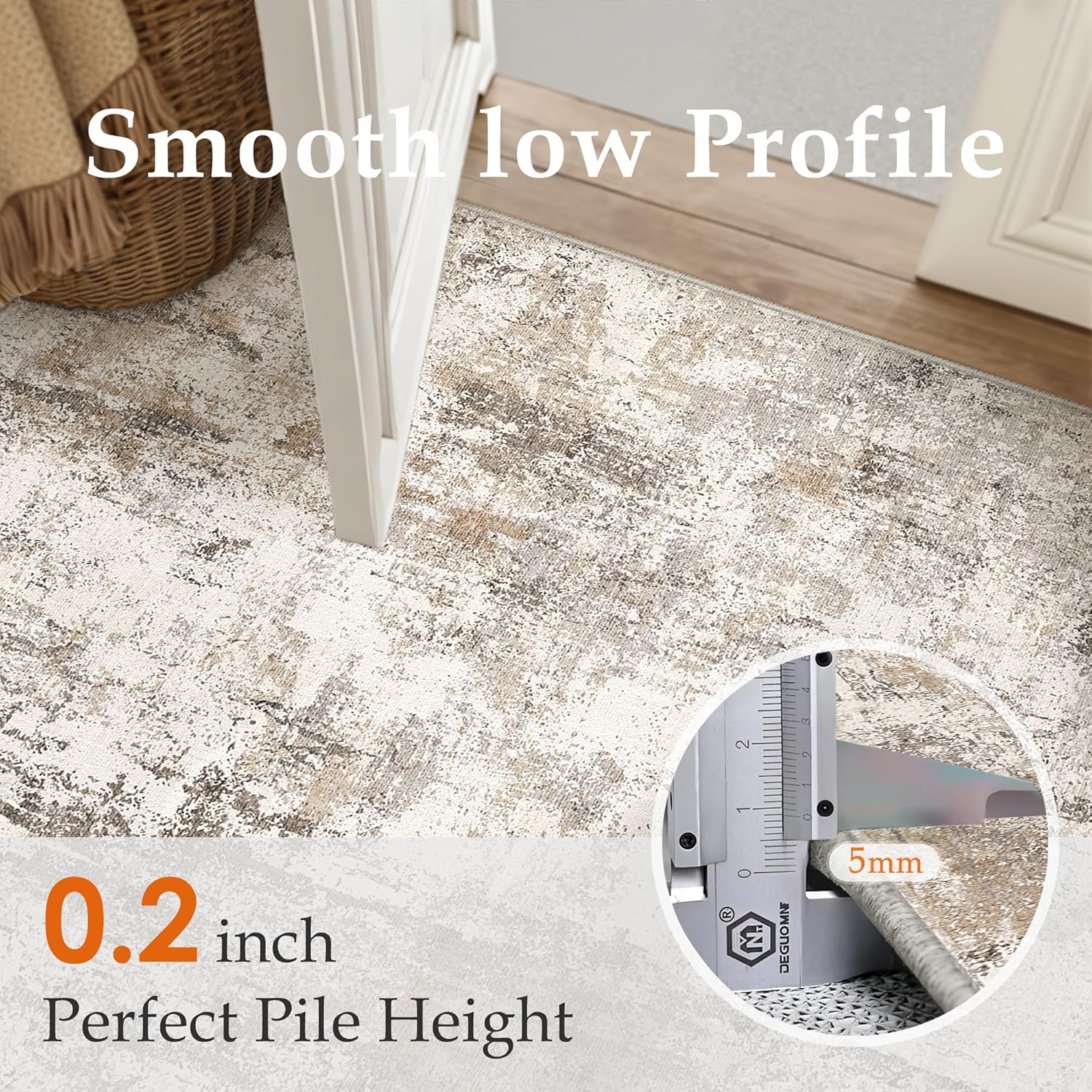 Thumbnail 5 de HUGEAR washable rug 90x150cm in grey/brown abstract design with non-slip TPR backing