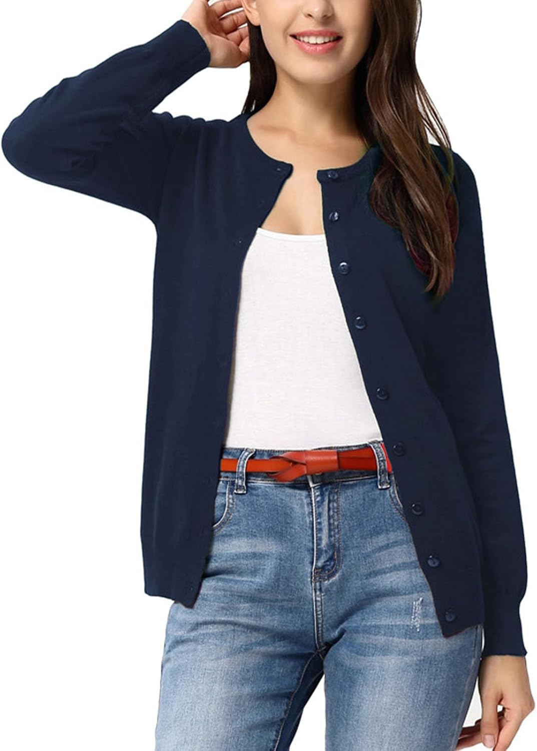 Detalle de GRACE KARIN Lightweight Knit Cardigan Sweater for Women, Button-Front Crewneck