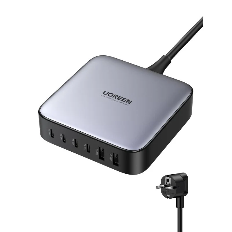 Detalle de Cargador Ugreen Nexode 200W: 2x USB-A y 4x USB-C, carga rápida y gestión inteligente para escritorios