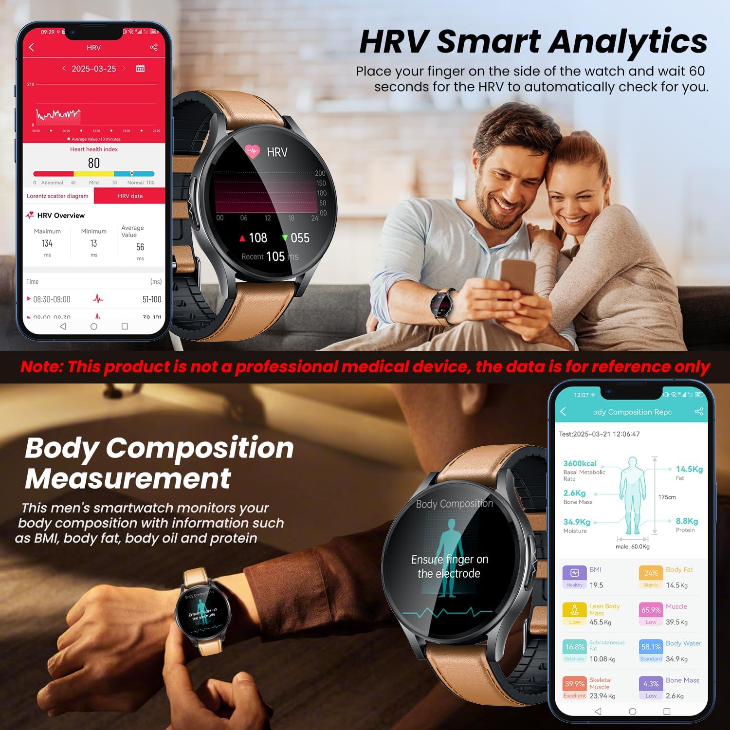 Detalle de Orologio Smartwatch Uomo con ECG, HRV e Monitoraggio 24/7 – AMOLED 1.43