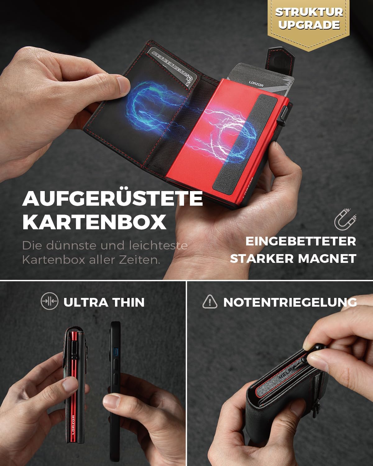 Thumbnail 2 de LORZOR Airtag Wallet Slim Rot 10 Karten