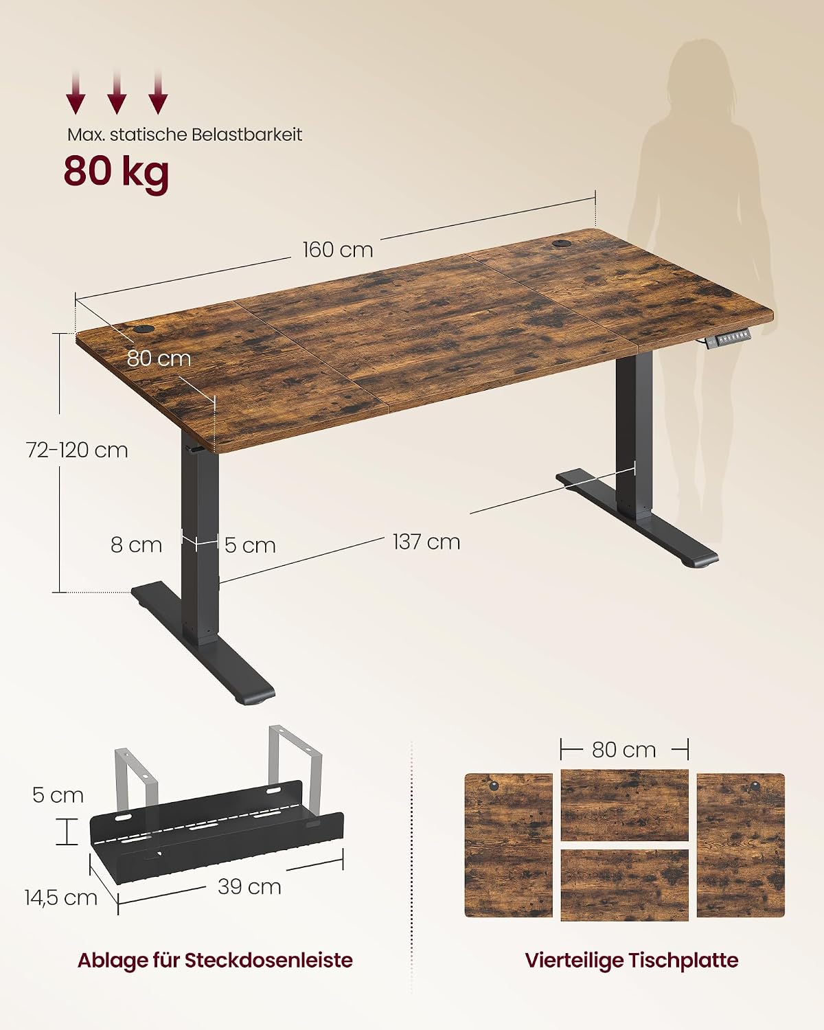 Thumbnail 2 de VASAGLE LSD146KD02 höhenverstellbarer Schreibtisch 160×80 cm