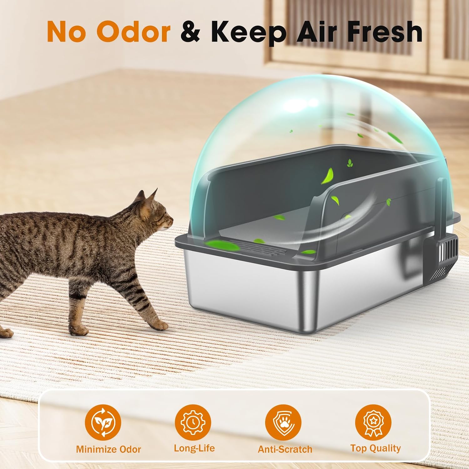 Detalle de MIXJOY PTSP0254-DG-0X2 XL Stainless Steel Cat Litter Box, 2-Pack