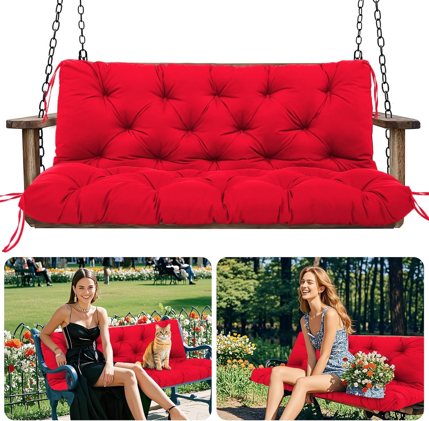 Thumbnail 6 de Amdieu Garden Swing Cushions 3 Seater Waterproof Bench Cushion Set (Brown, 12cm thick)