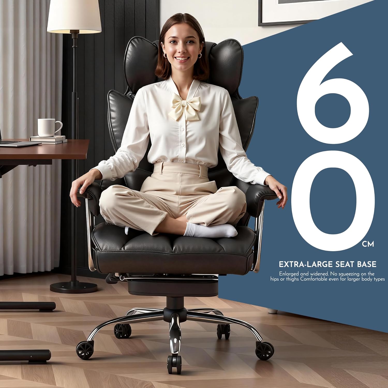 Thumbnail 4 de Efomao Bürostuhl – Chefsessel Ergonomischer bis 200 kg, PU-Leder, Fußstütze & Lendenwirbelstütze, höhenverstellbar