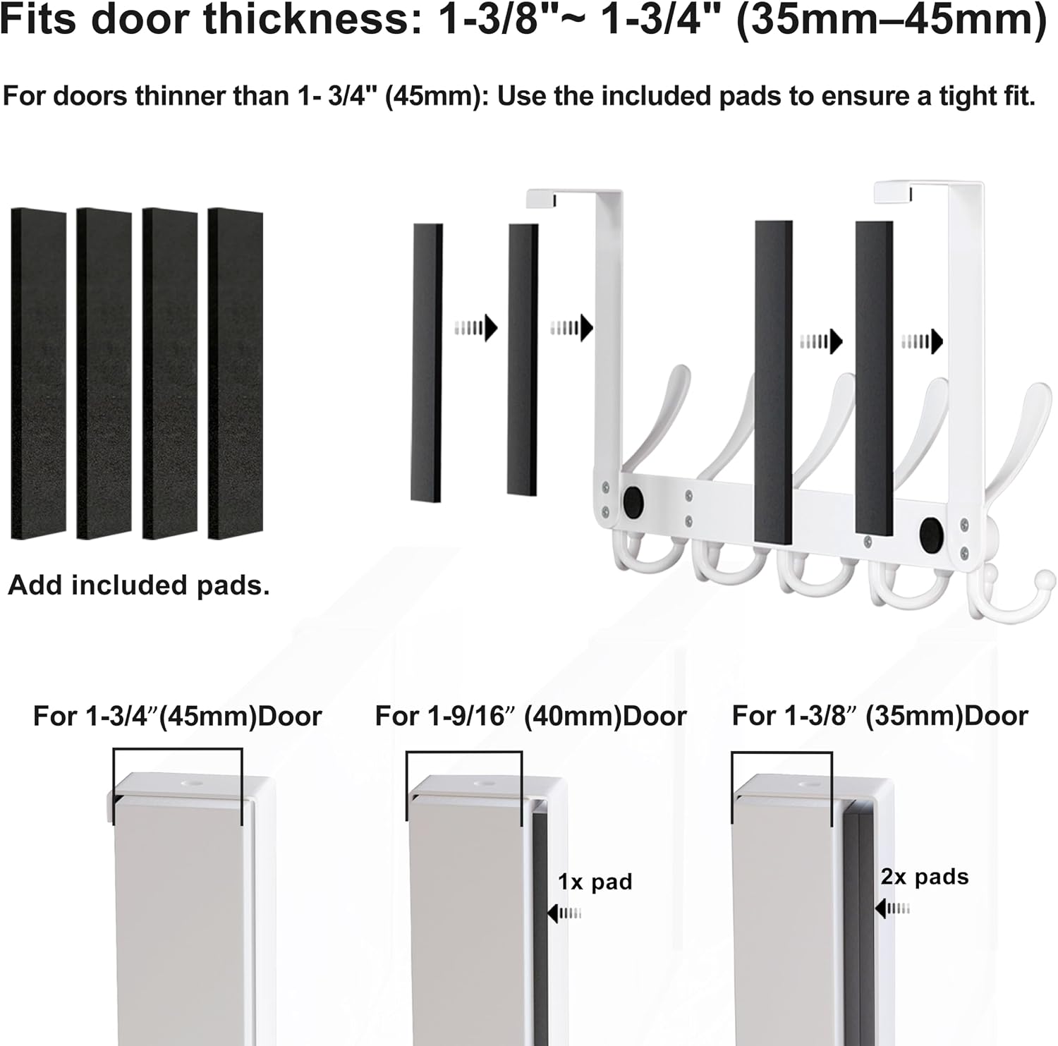 Detalle 1 de Dseap Over-the-Door Hook Rack, 5 Tri-Hooks