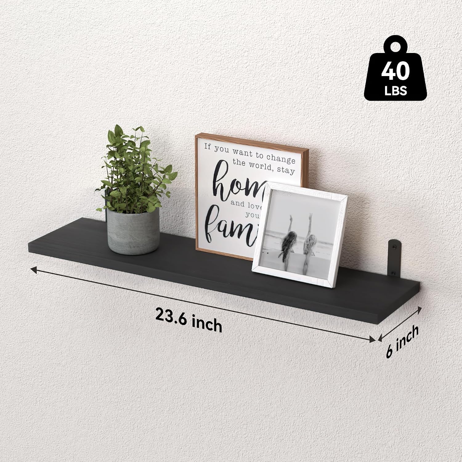 Thumbnail 2 de WOPITUES HM011B Floating Shelves, Set of 6, Black Paulownia Wood