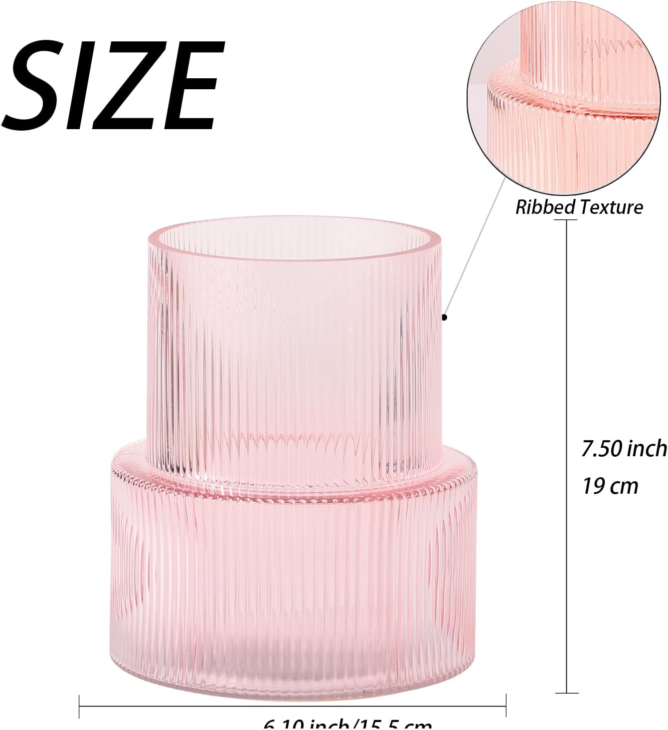 Thumbnail 6 de KAYLETIN KAYLETIN roze glazen bloemenvaas, geribbeld, 18 cm