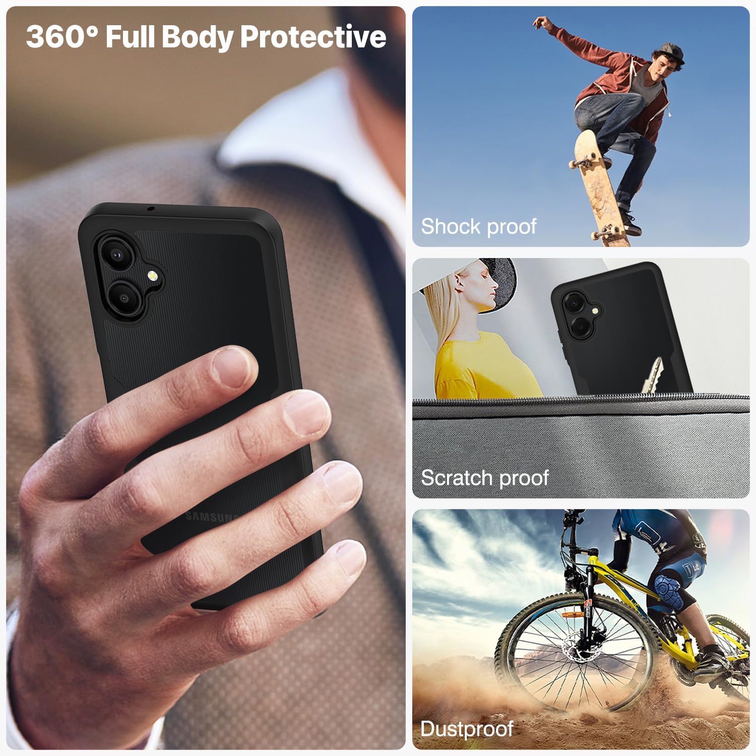 Detalle de CENHUFO for Samsung Galaxy A06 rugged case with built-in screen protector (black)