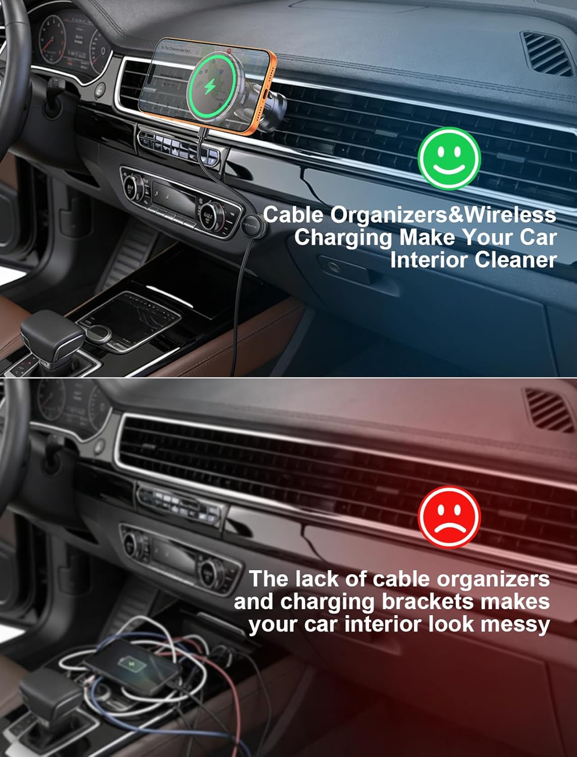 Detalle de MOKPR MagSafe car mount charger 15W (Magnetic dashboard/vent holder) – Glossy Black