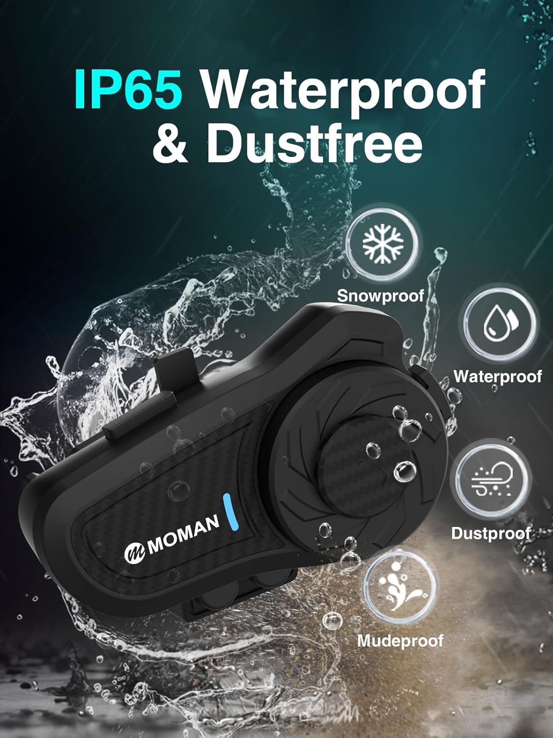 Detalle 2 de Moman H2Pro Motorcycle Headset – Universal Pairing, 2-Way Intercom, 1000m Range