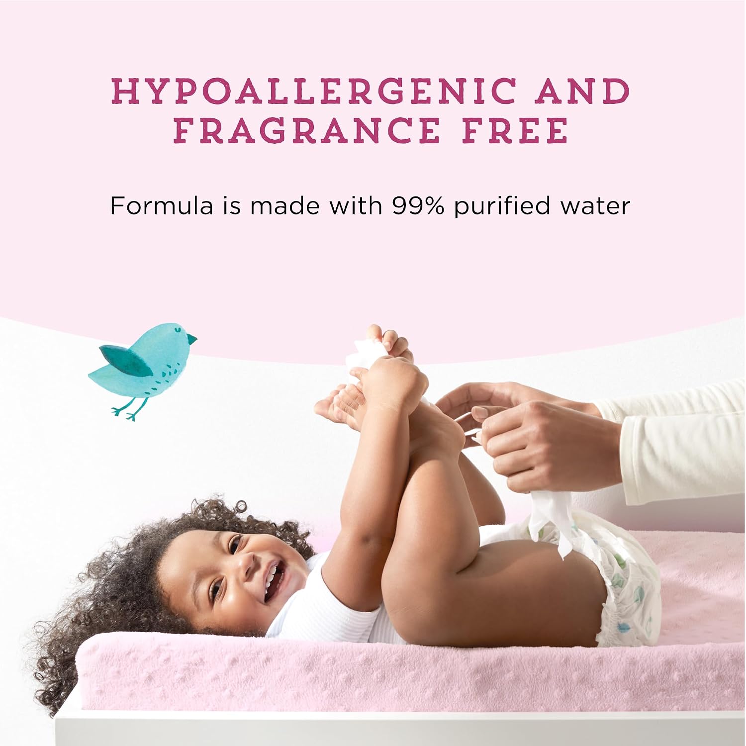 Detalle de Amazon Brand - Mama Bear 99% Water Baby Wipes, Hypoallergenic, Fragrance Free (72 Count, Pack of 6)