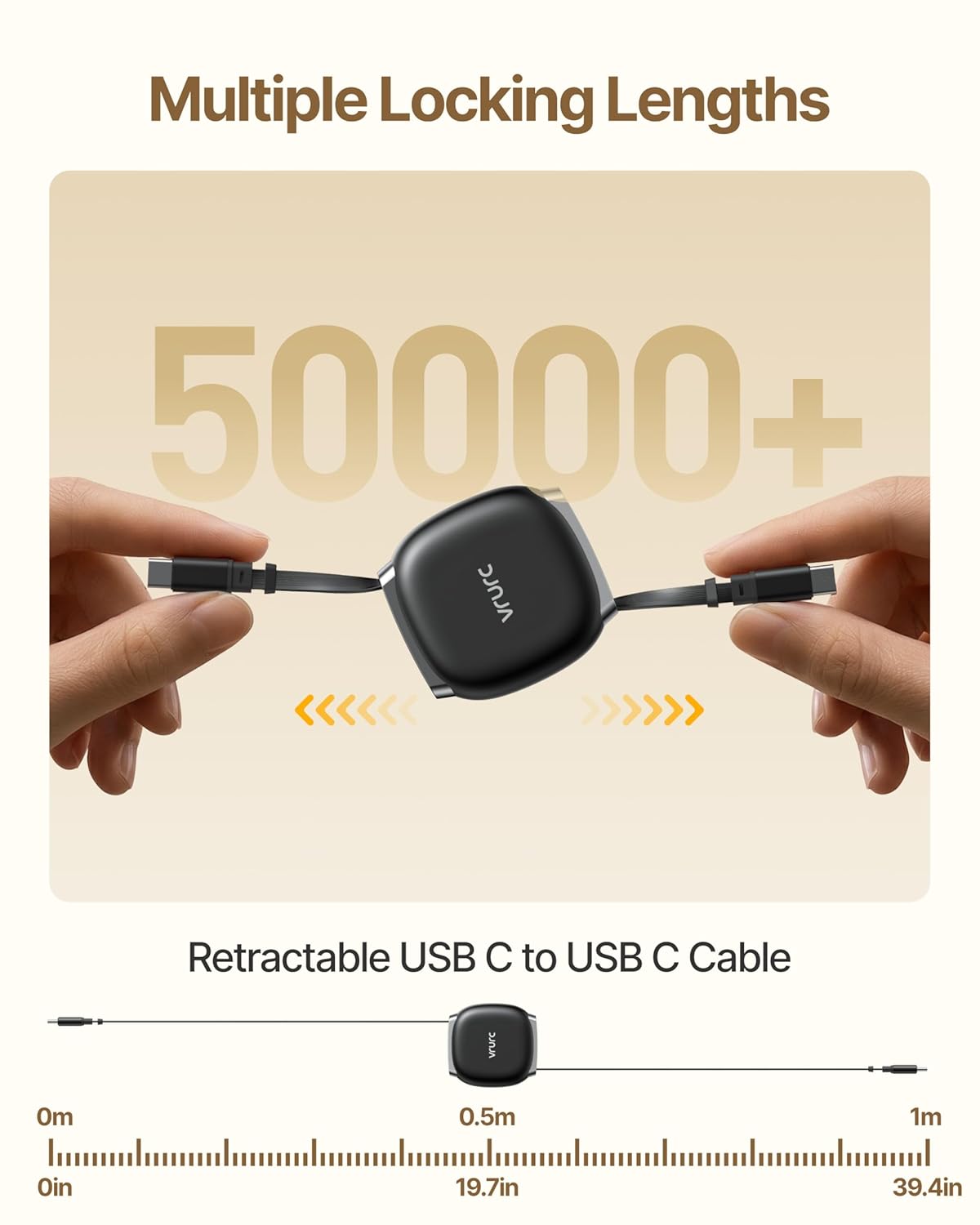 Thumbnail 3 de VRURC Retractable USB-C Charger Cable (240W Fast Charging, 3.3 ft) with Mag Snap Storage