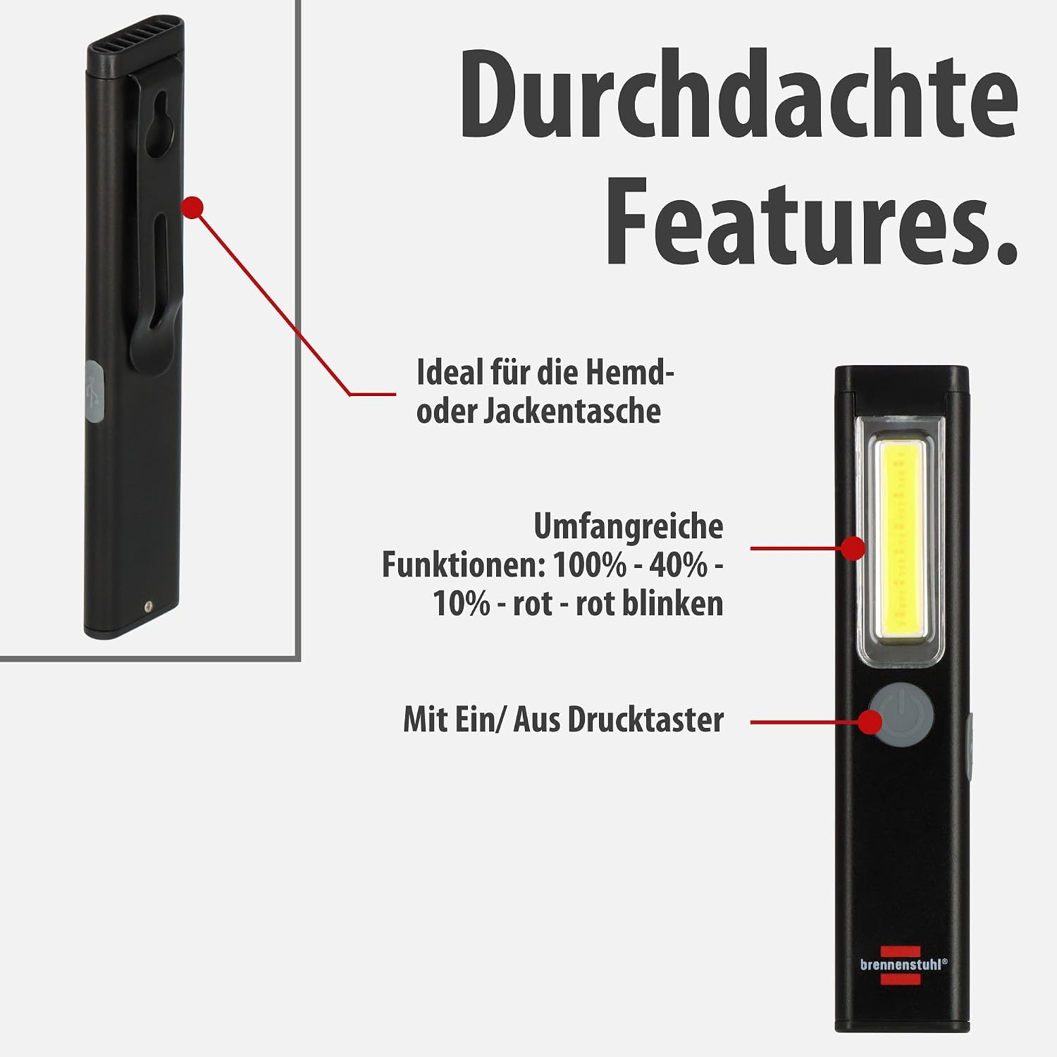 Detalle de Brennenstuhl LED Akku Handleuchte PL 200 AC/LED Taschenlampe – 200 lm