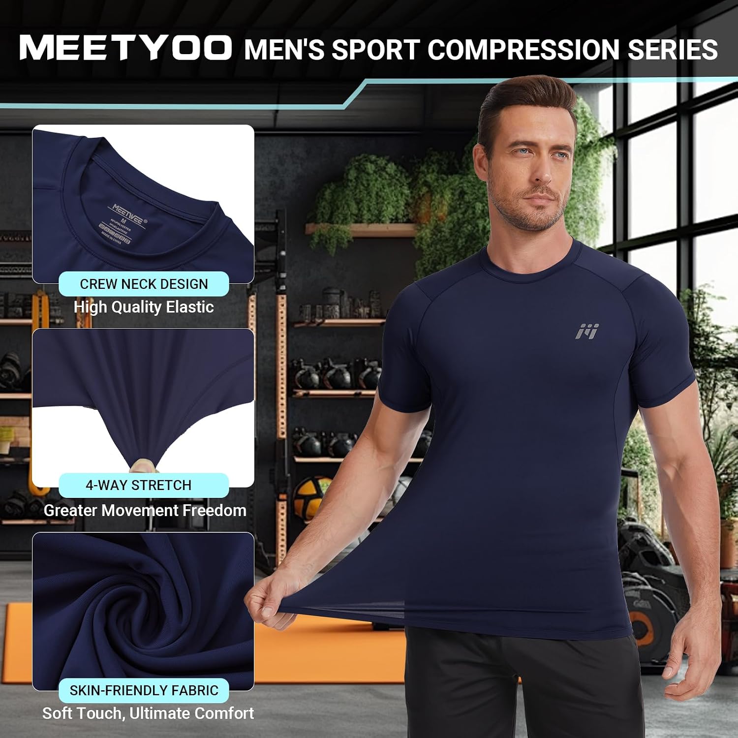 Detalle de MEETYOO Men's Compression Shirt, Polyester-Spandex