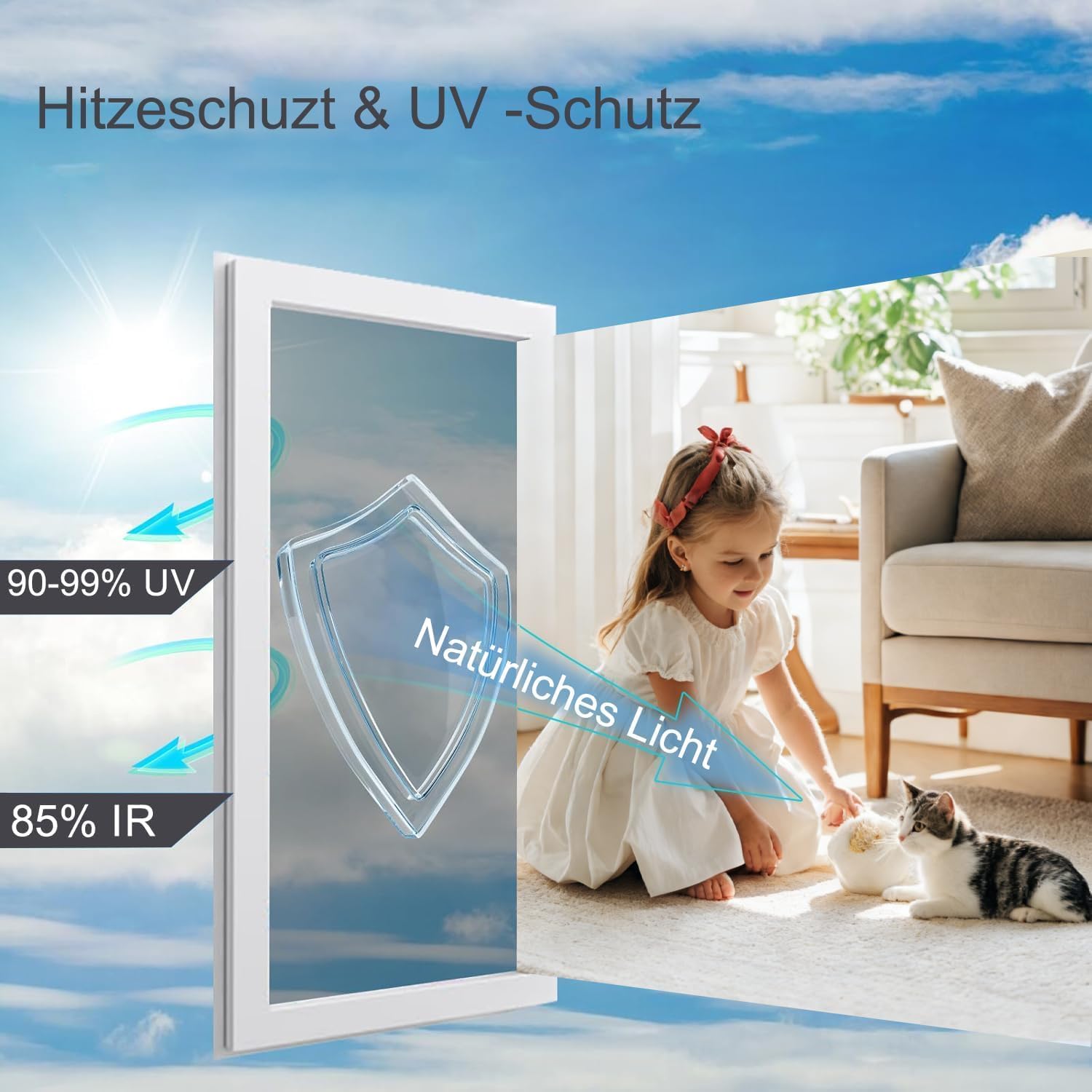 Detalle 2 de Gutsurge Hitzeschutzfolie Fenster Silber (80x200 cm) – Spiegelfolie mit UV- und Wärmeschutz