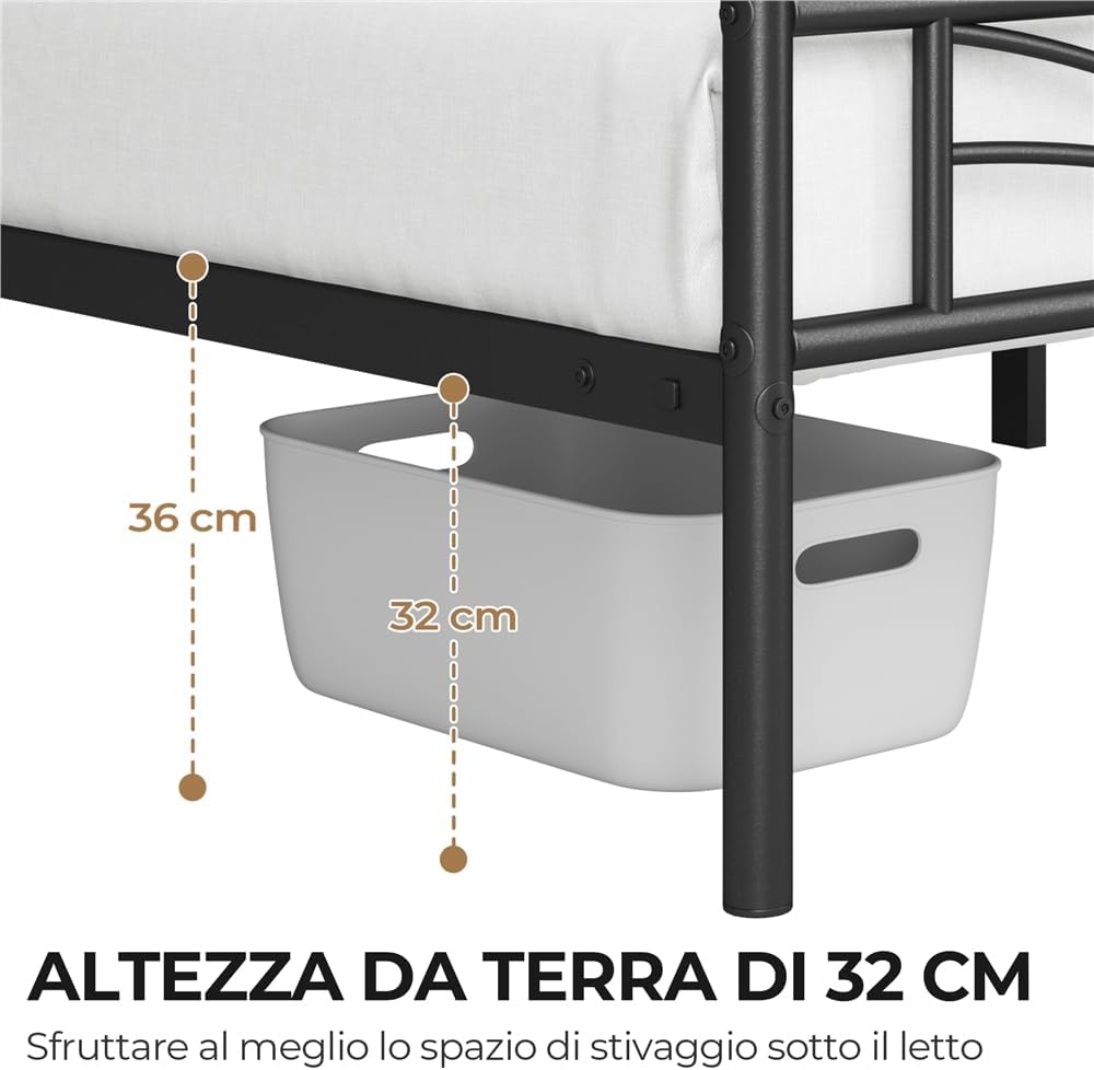 Detalle 2 de Yaheetech Struttura Letto Singolo in Ferro 90 × 200 cm con Testiera a Forma di Nuvole e Spazio Aggiuntivo
