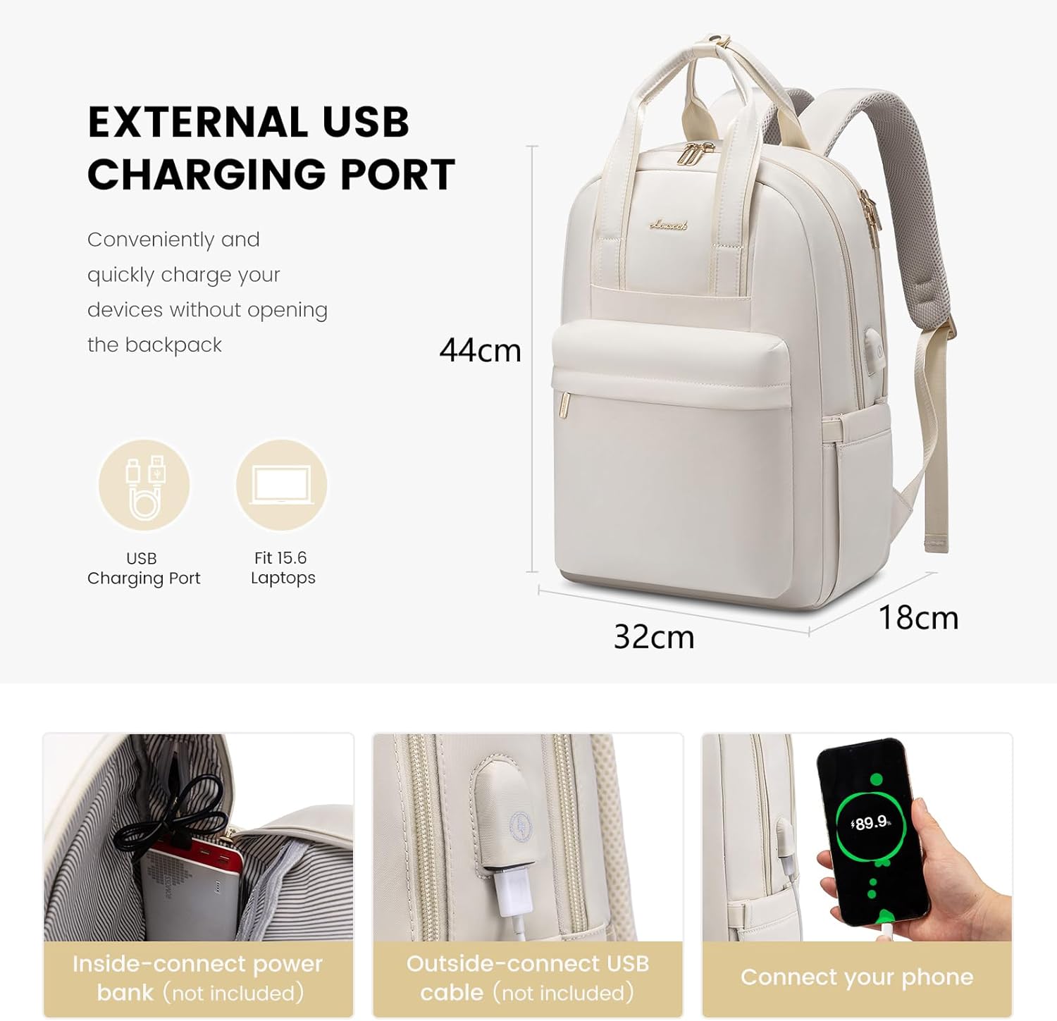 Detalle 2 de LOVEVOOK Rucksack Damen, Laptop 15,6 Zoll