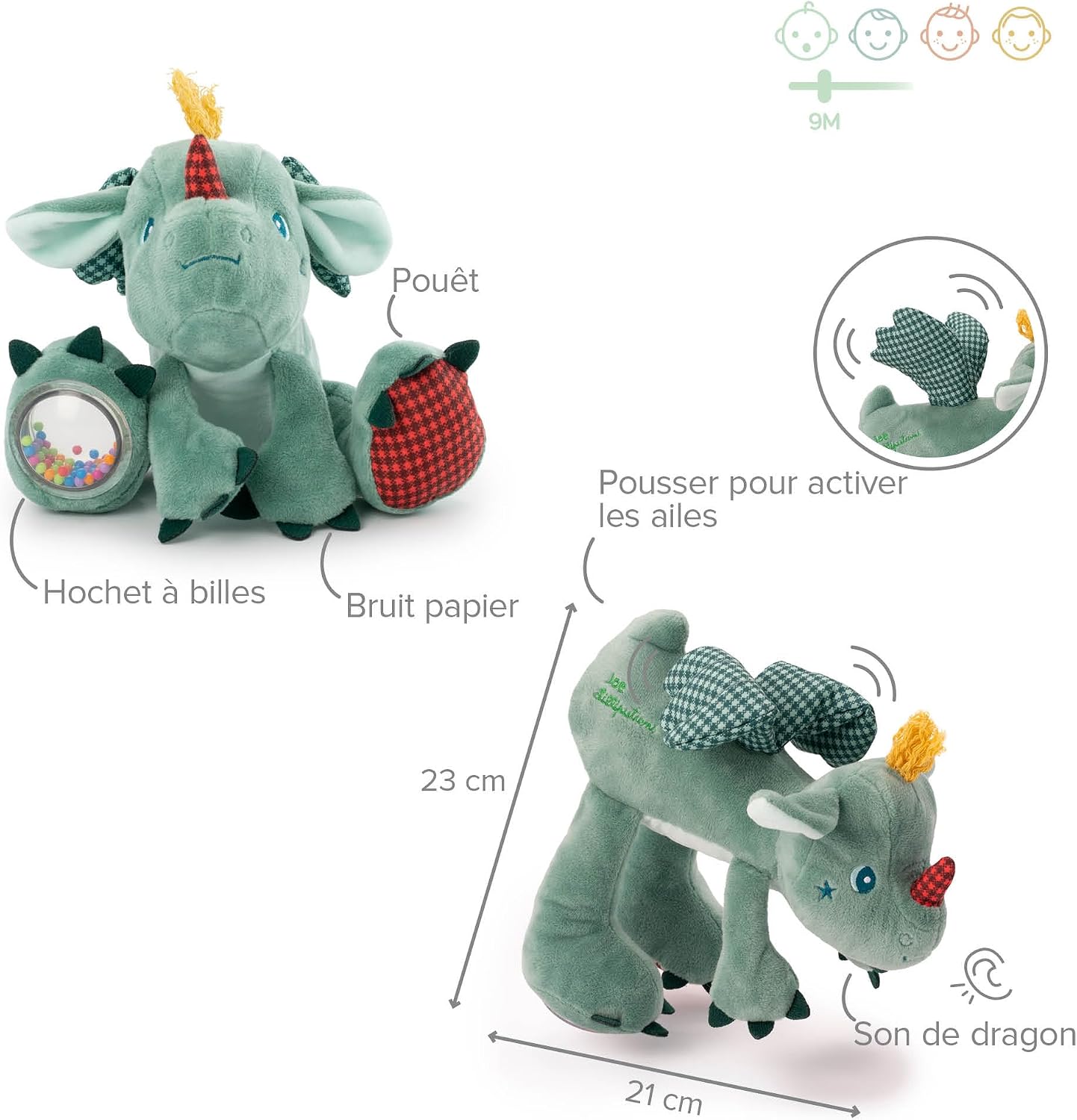 Thumbnail 3 de Lilliputiens Joe le Dragon — peluche sonore et interactive, dès 9 mois