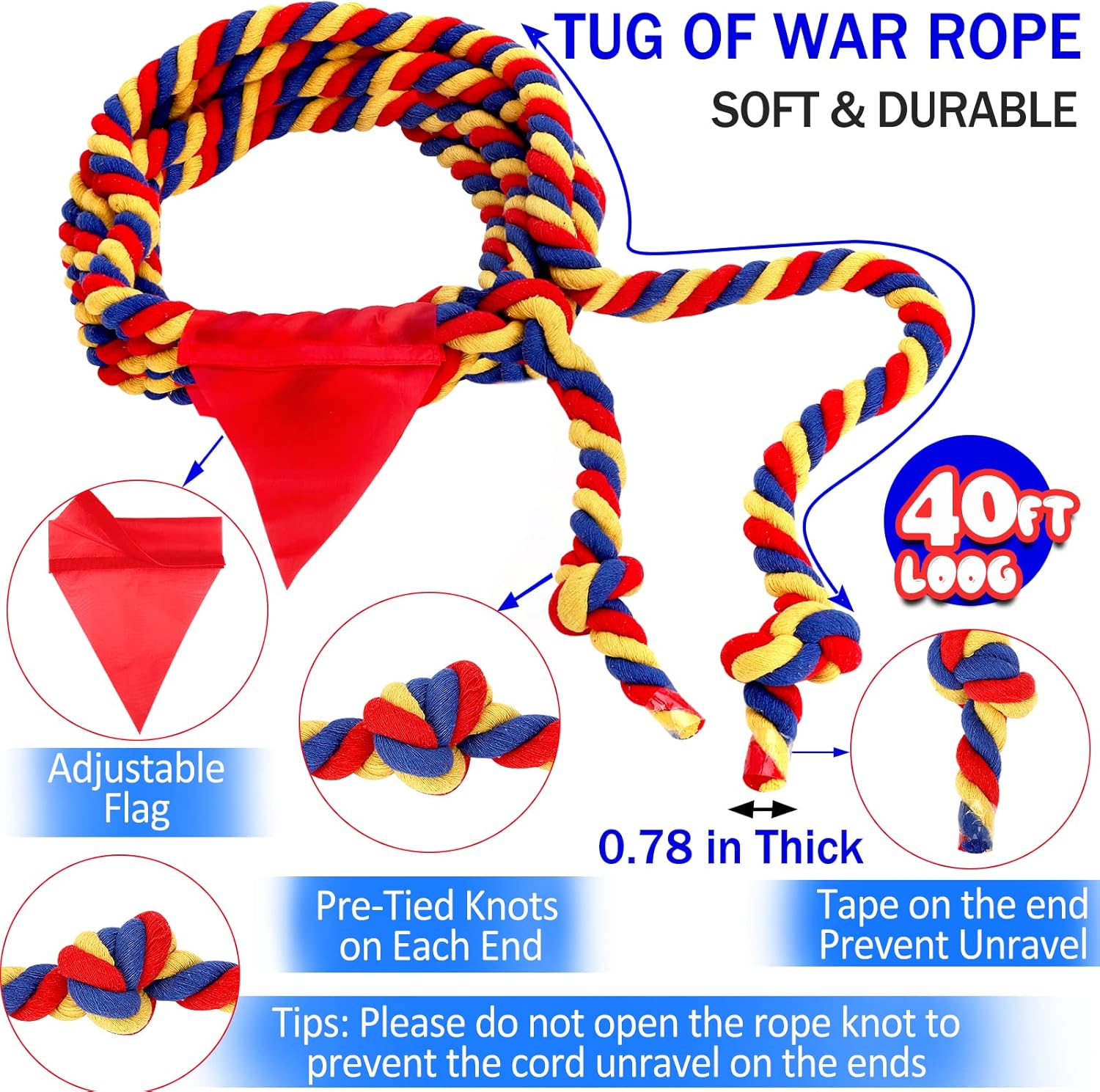 Detalle de WYRJXYB 40ft Tug of War Rope – Outdoor Family Field Day Kit