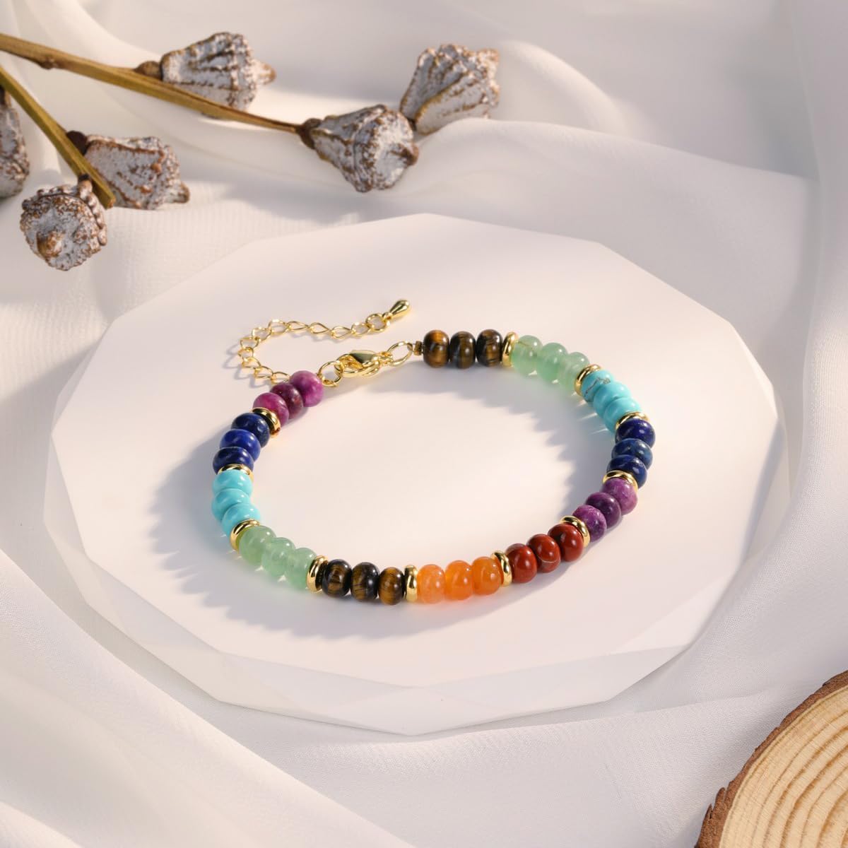 Thumbnail 3 de JSDDE 7-Chakra-Perlenarmband mit Edelsteinen – verstellbares Glücksarmband für Damen