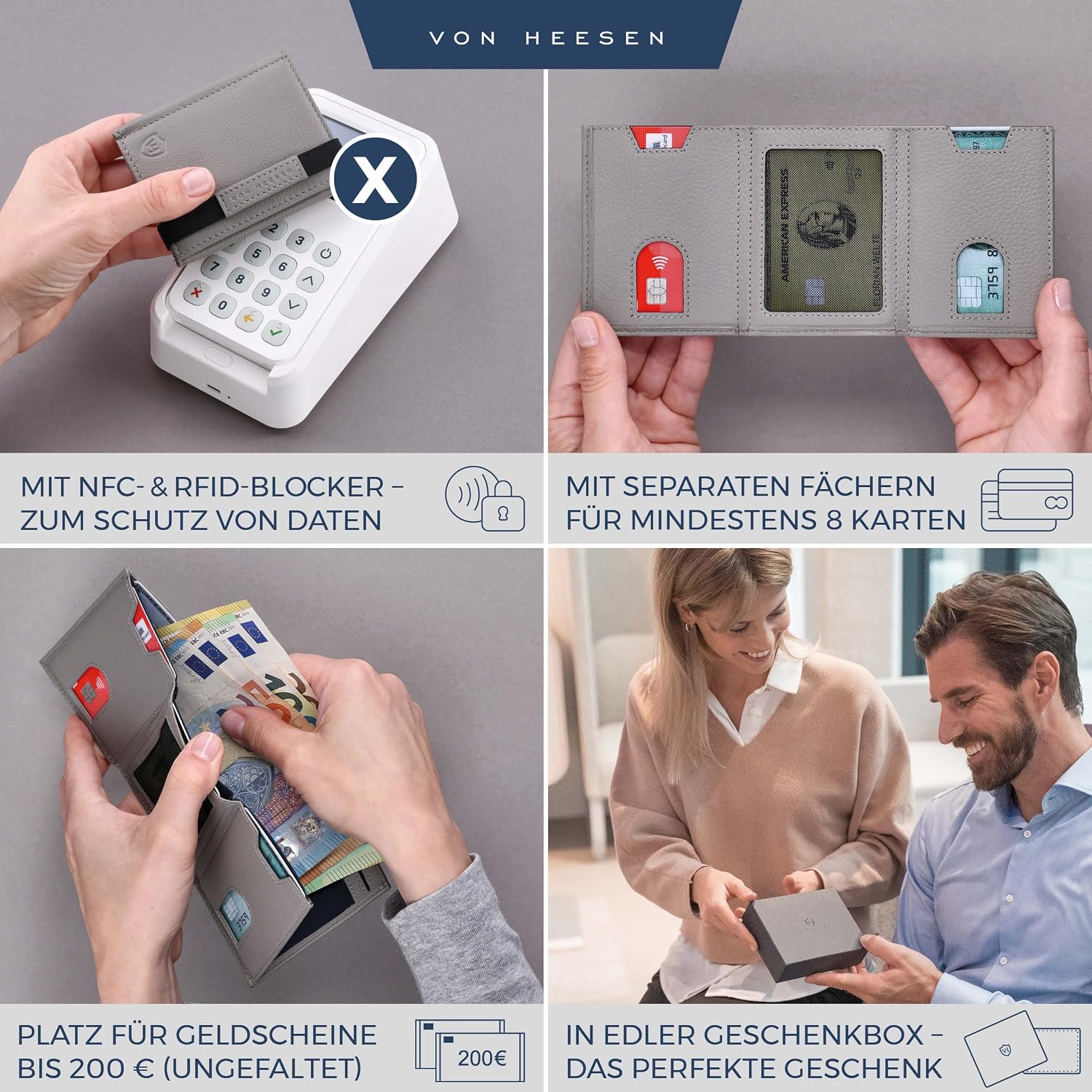 Detalle 2 de VON HEESEN Slim Wallet RFID 8 Karten