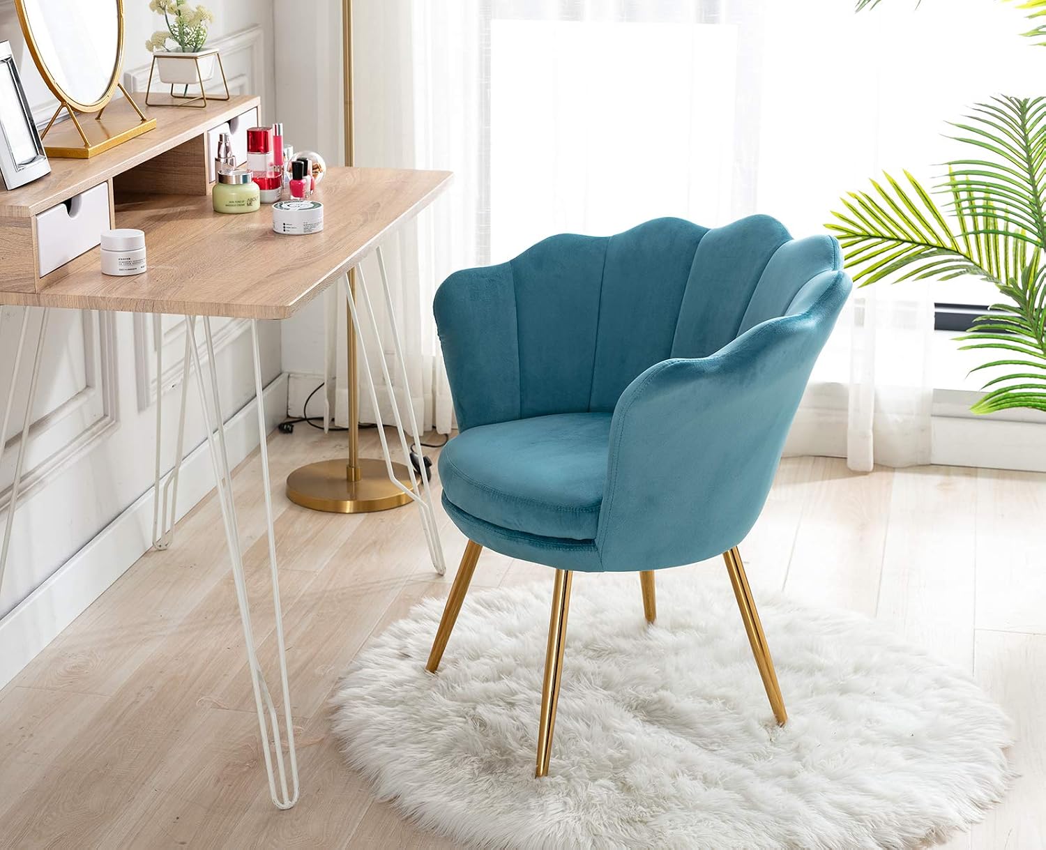 Thumbnail 6 de chairus Armstoel fluwelen kaptafelstoel met gouden poten, blauw