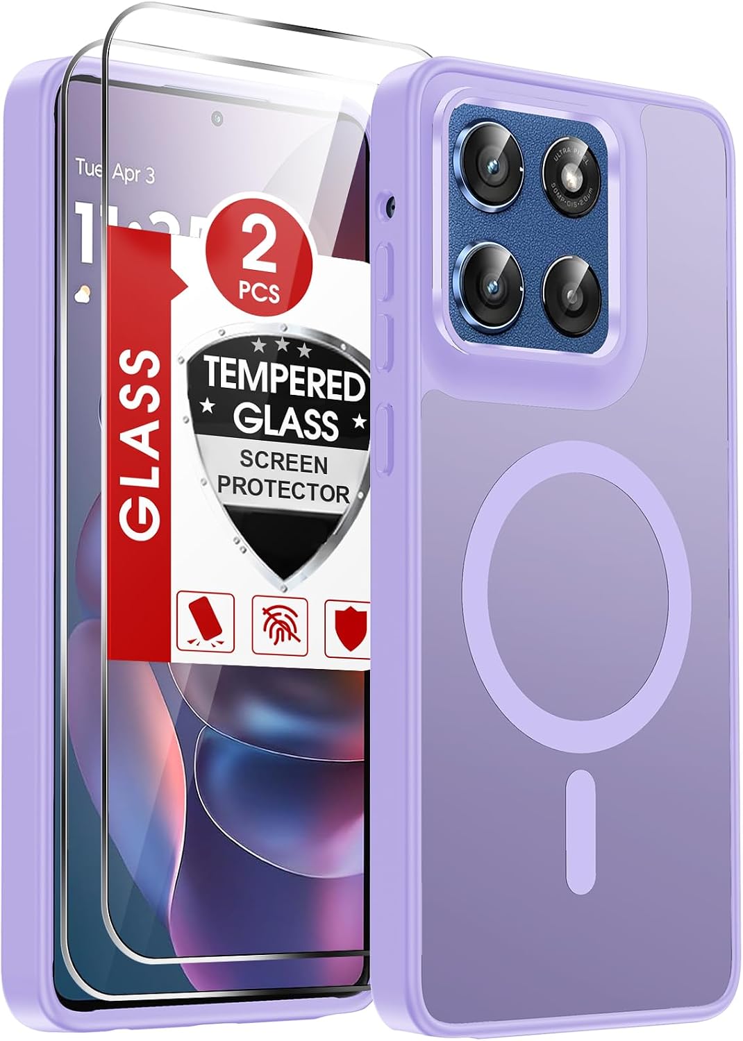 Detalle de LeYi Moto G Stylus 5G 2025 Case, Lavender, Magnetic Fit & 2 Screen Protectors