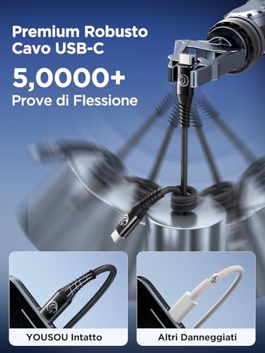 Detalle de Cavo USB-C 3M 100W Cavetto Yosou: Ricarica rapida e trasferimenti affidabili