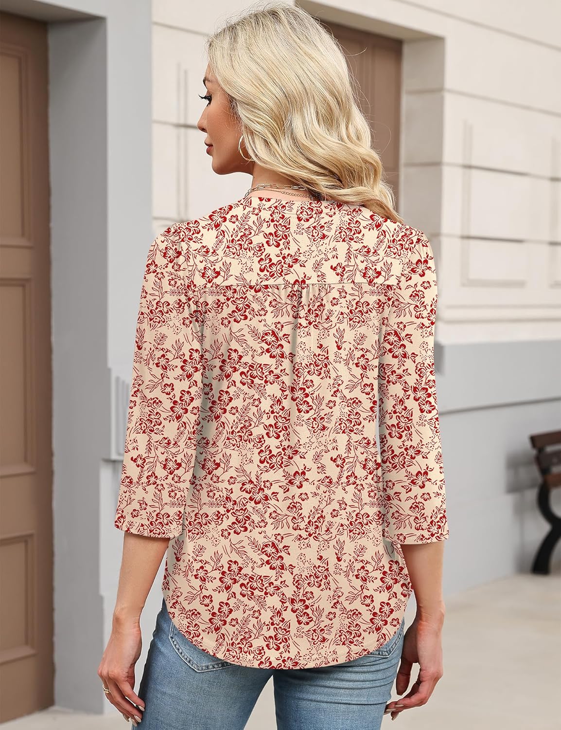 Thumbnail 4 de IECCP 3/4 Length Sleeve Dressy Casual Henley V-Neck Top for Women
