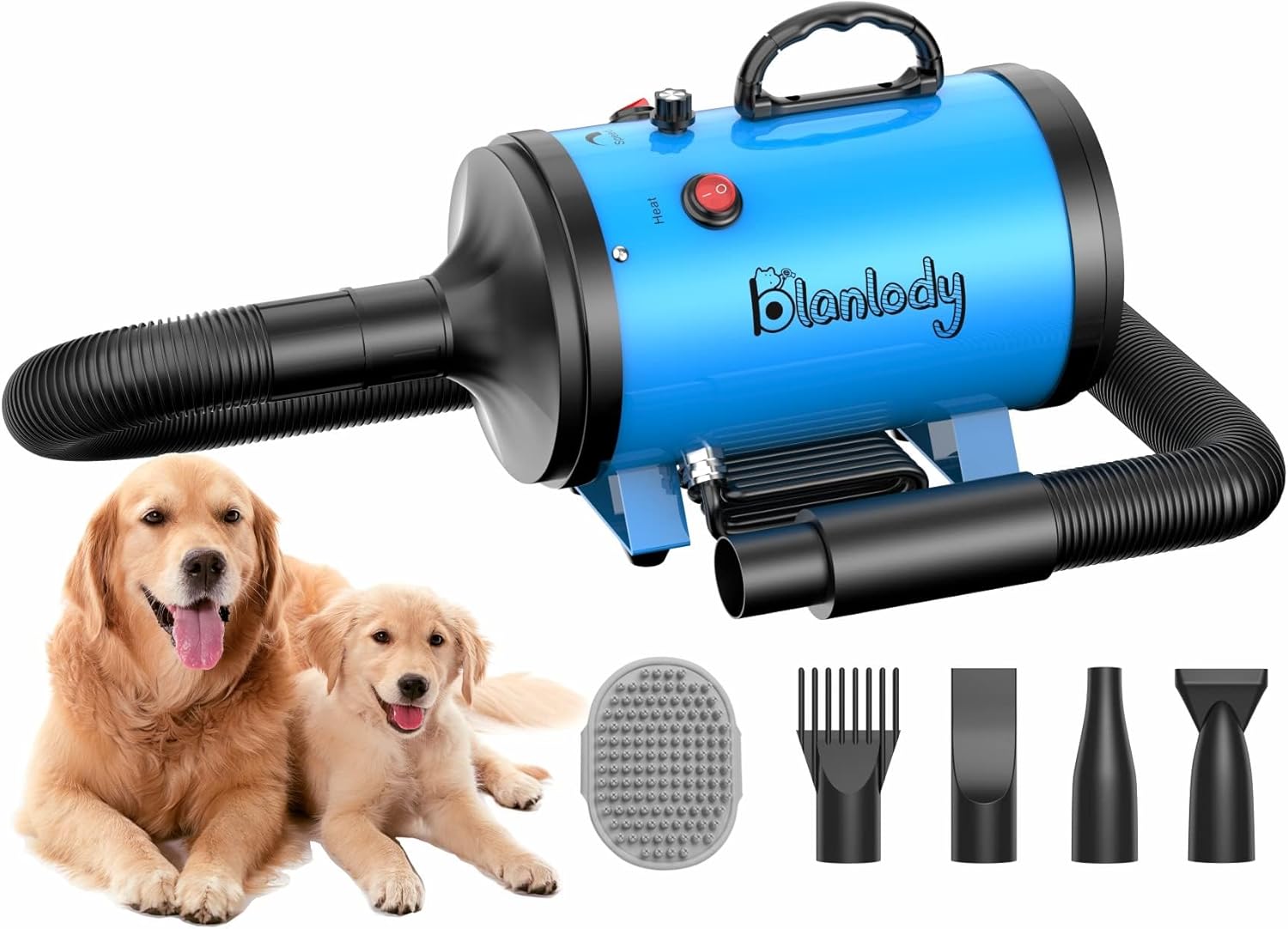 Thumbnail 6 de Blanlody Hundefön/Blower sehr leise (4,5 PS / 3.200 W) mit einstellbarer Geschwindigkeit, 4 Düsen & elastischem Schlauch