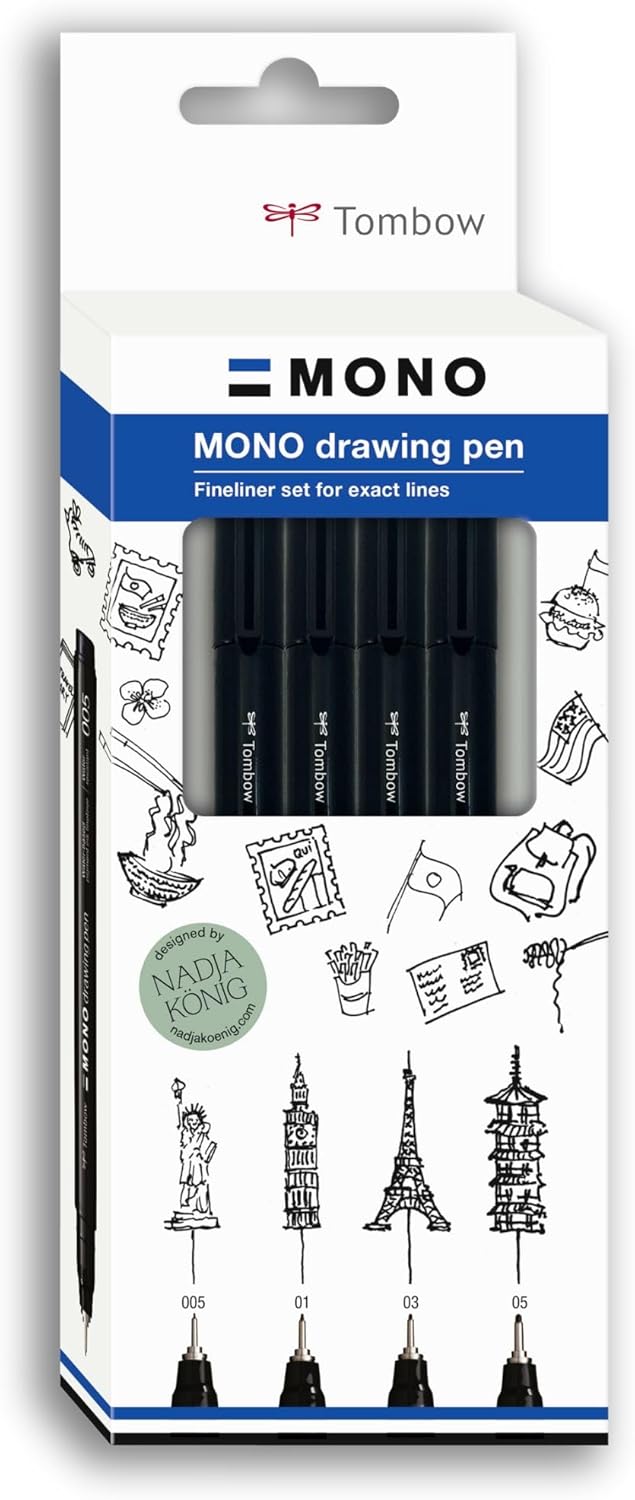 Detalle de Tombow Fineliner MONO drawing pen Set « Fine » – 4 marqueurs noirs pour esquisses et illustrations