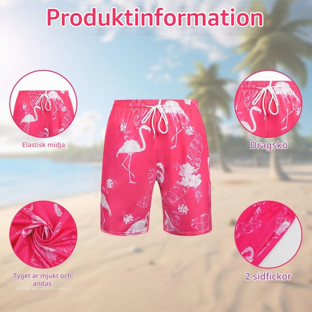 Detalle 1 de AOMIG hawaiianska herrshorts i polyester med fickor och justerbar dragsko