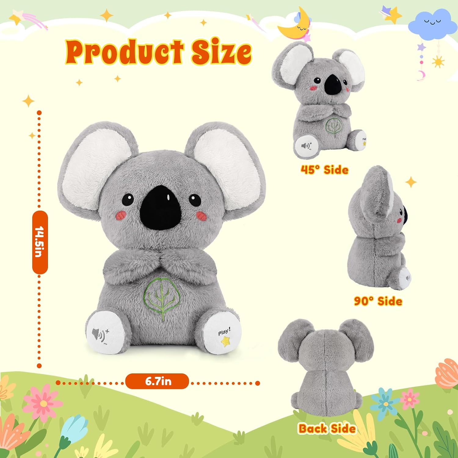 Detalle 1 de BRICHOEE Breathing Stuffed Animal Koala with Moving Ears, Soothing Sound & Light