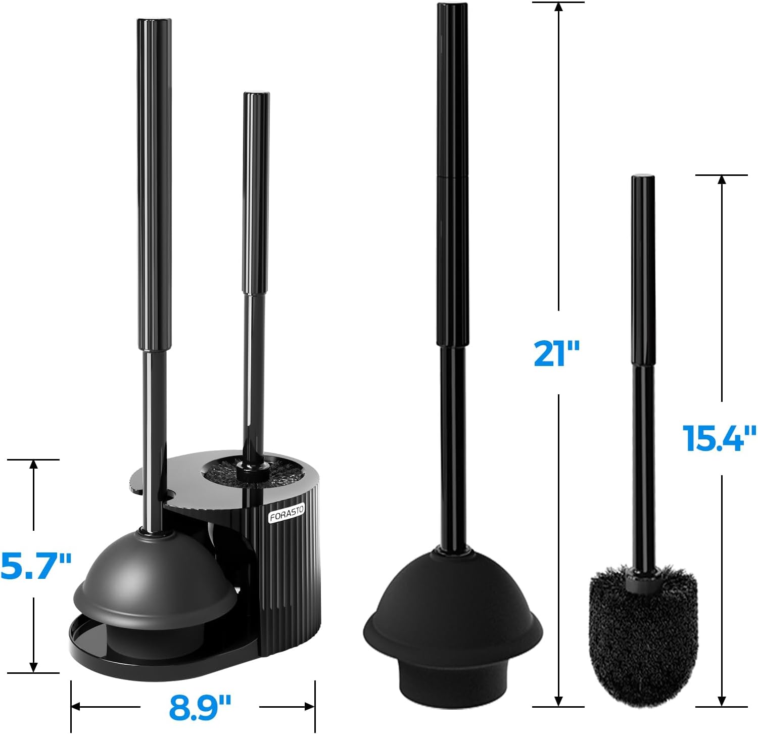 Detalle de FORASTO TB-Charcoal-0710 Toilet Brush and Plunger Set, Charcoal