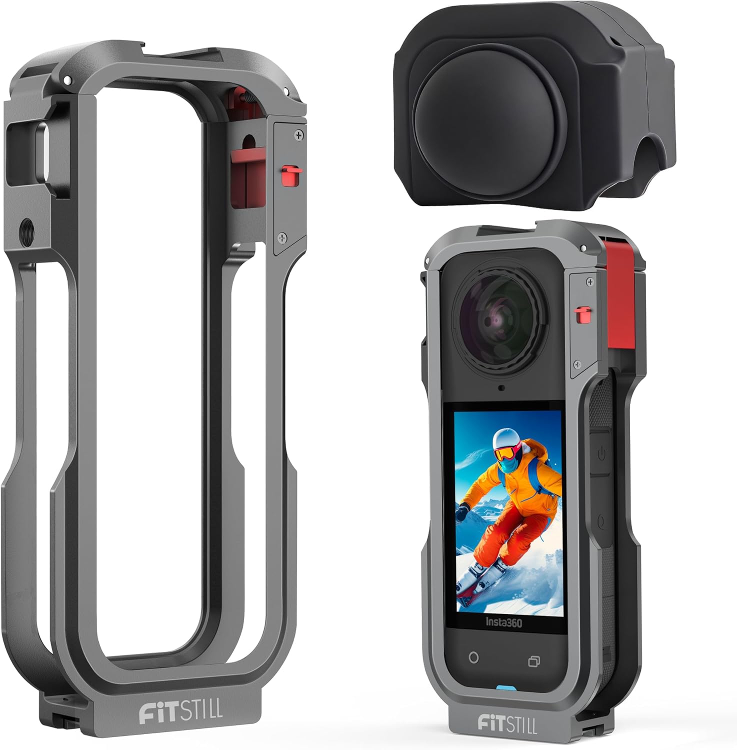 FitStill Schutzhülle für Insta 360 X5 – Aluminium Schutzrahmen + Silikon-Linsenabdeckung