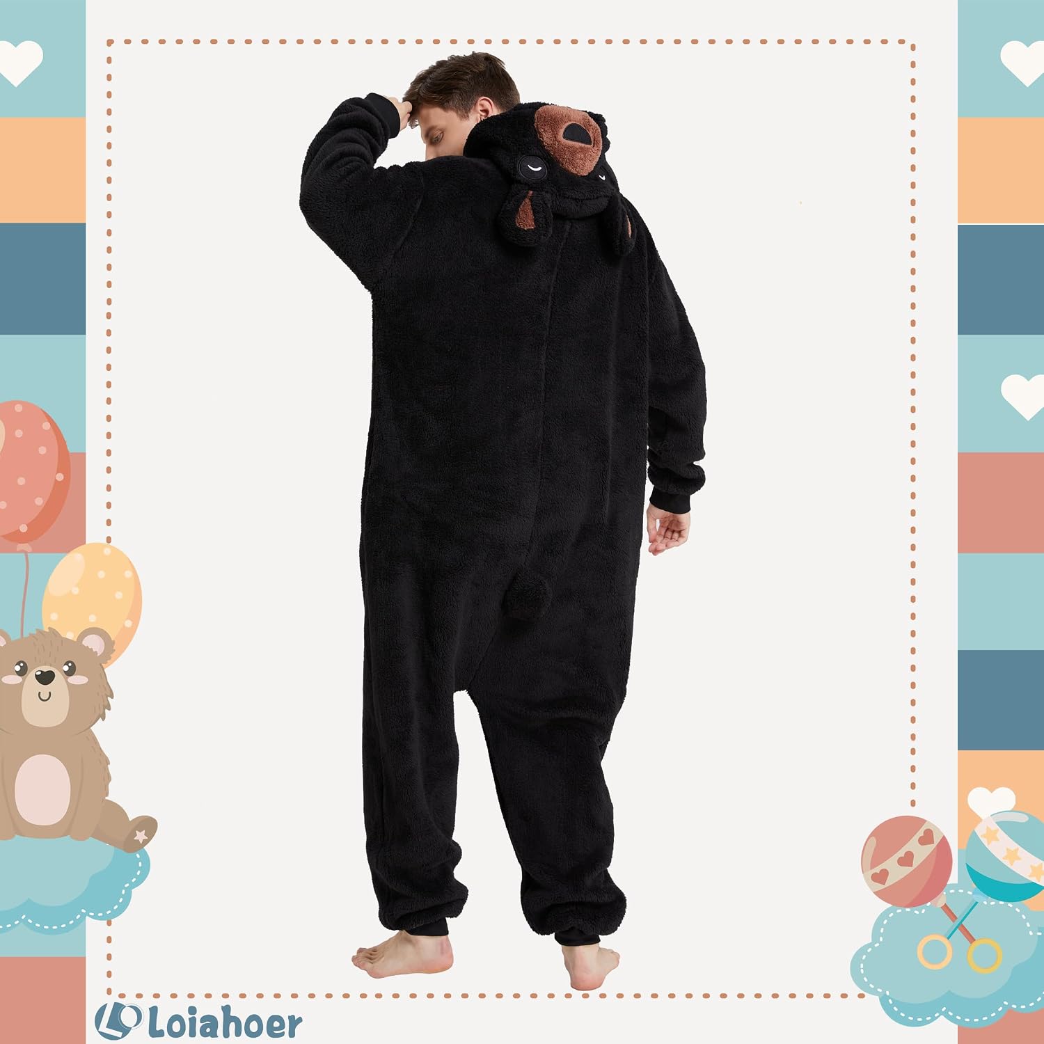 Detalle 2 de Loiahoer Bear Onesie Pajamas, Hooded Zipper Costume in Shu Velveteen
