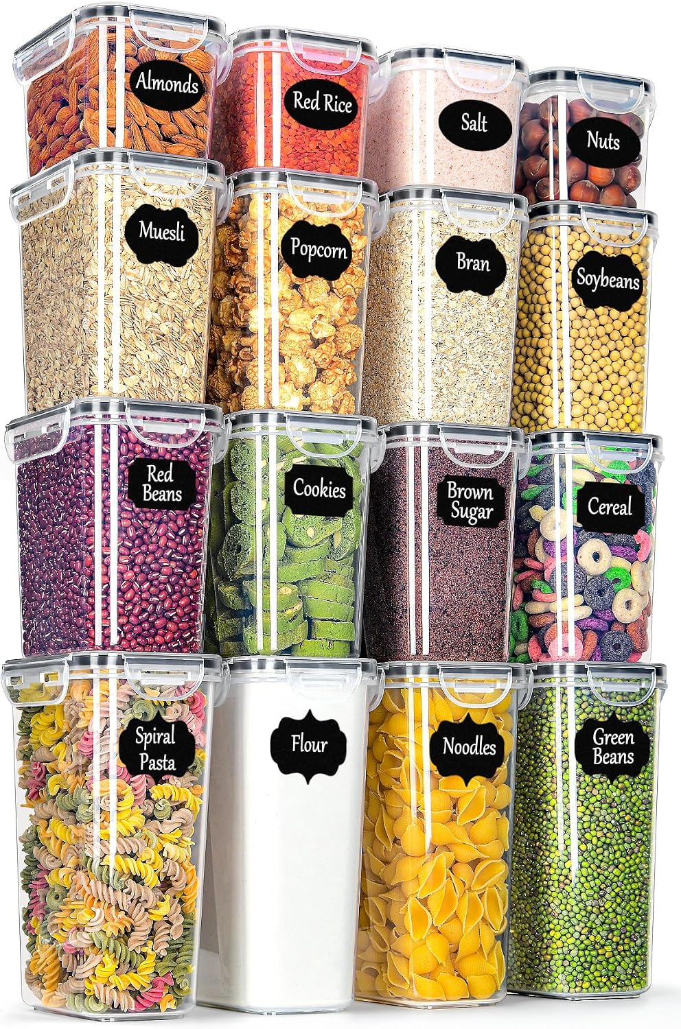 Detalle de Vorratsdosen mit Deckel Luftdicht – Set aus 16 BPA-frei, stapelbar, 2,0 l/1,4 l/0,8 l