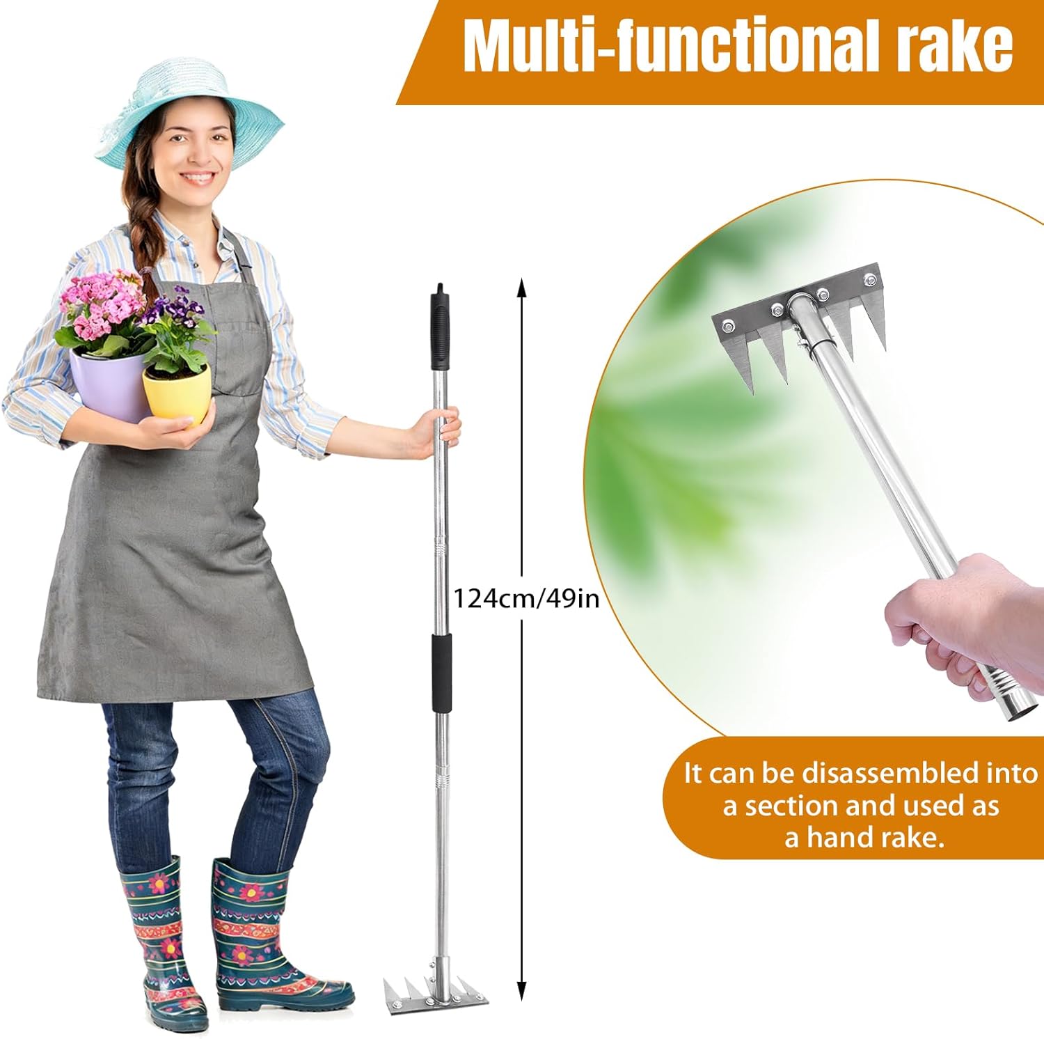Thumbnail 3 de Racchetta da giardino con manico in metallo 1,2 m: rastrello multiuso per erbacce e sarchiatura