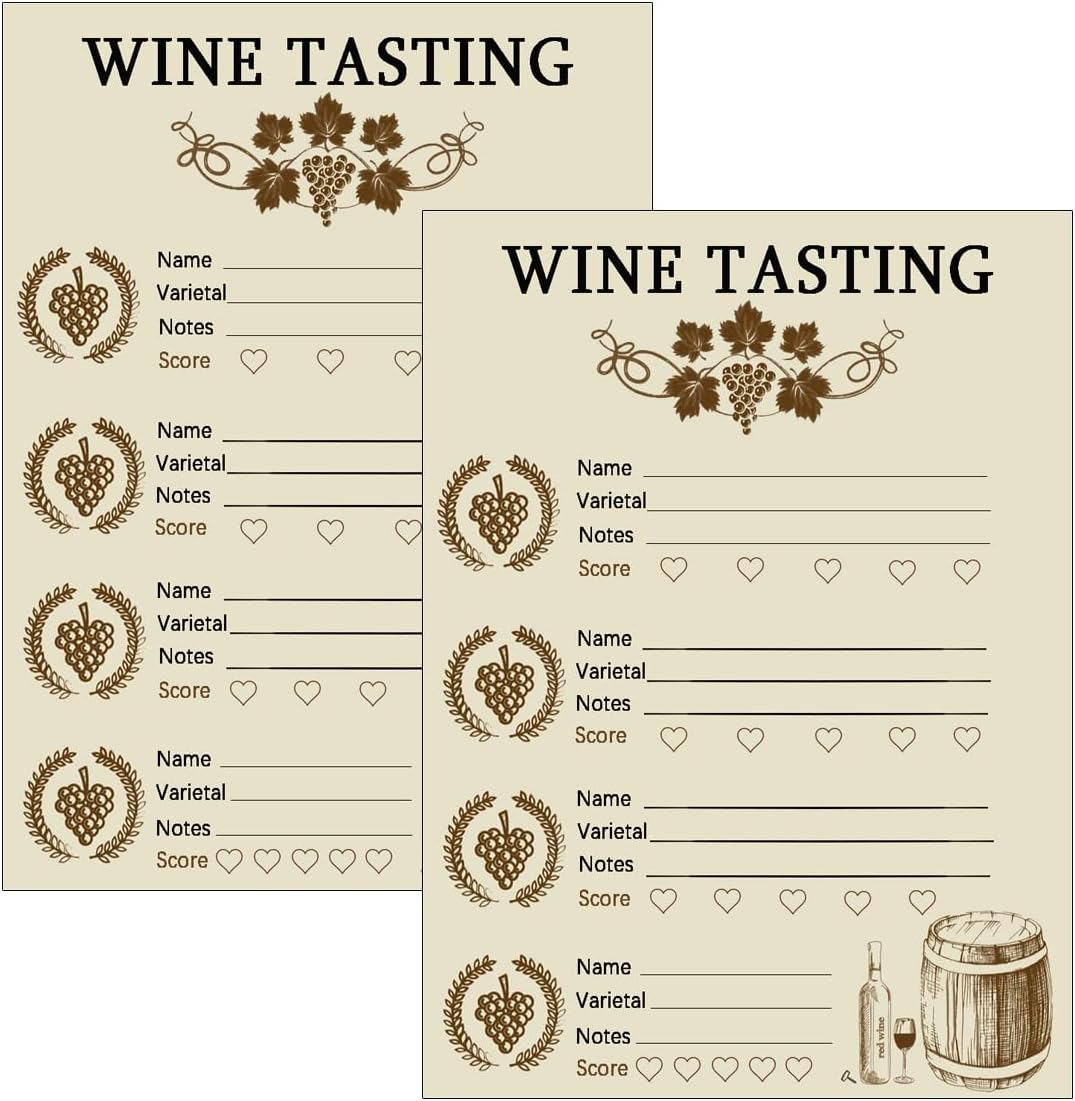 Wine tasting scorecards, 4 × 6 inches